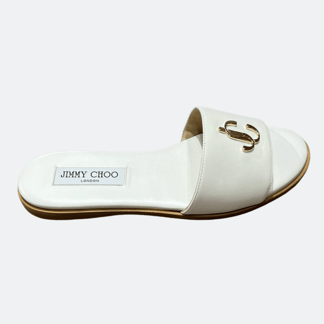 Jimmy Choo White Leather Flat Sandals