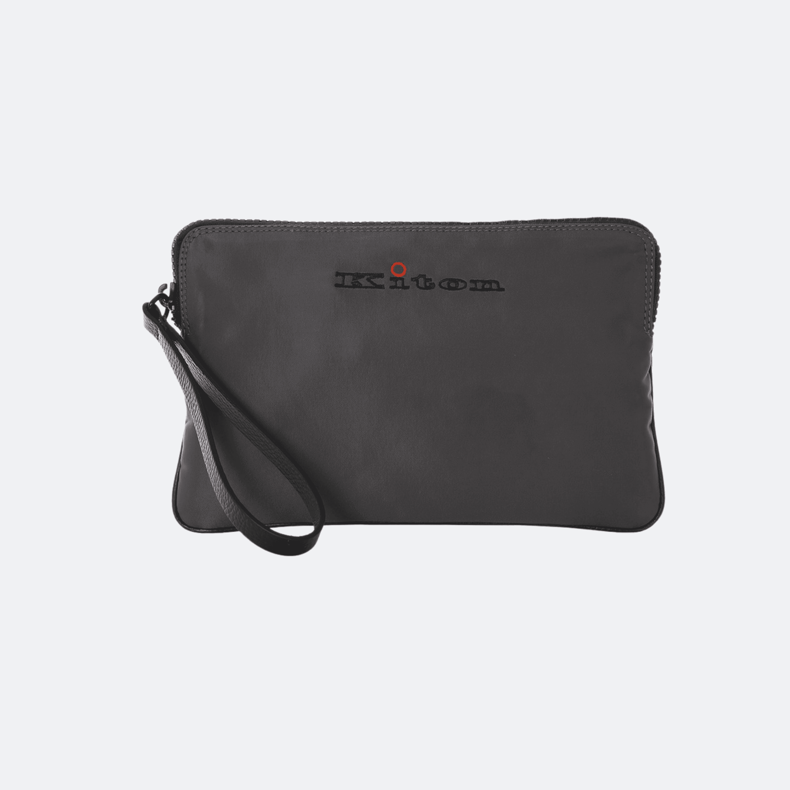 Kiton Logo Text Clutch Bag For Men - Dark Grey