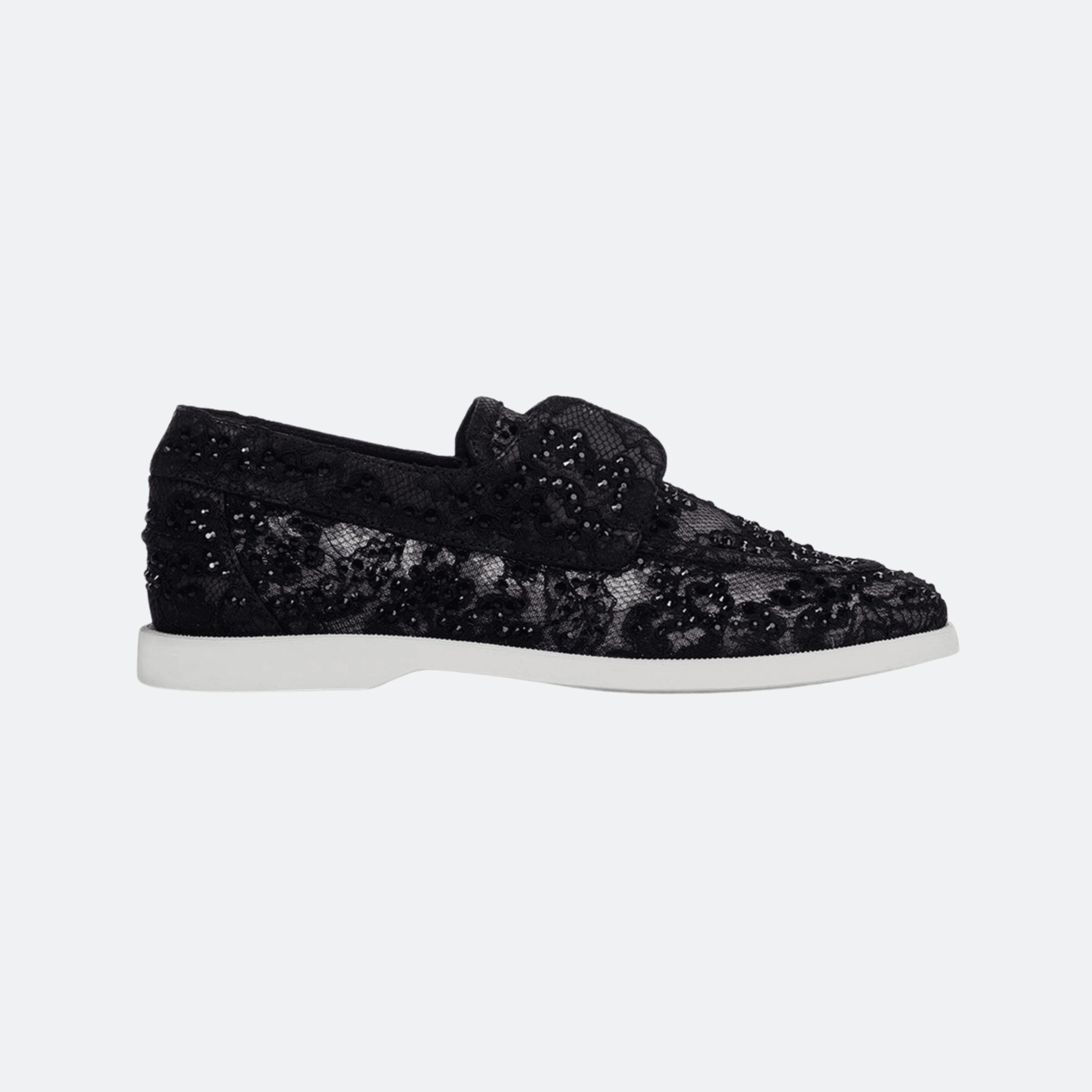 Le Silla Claire Crystal Embellished Lace Loafers for Women - Black