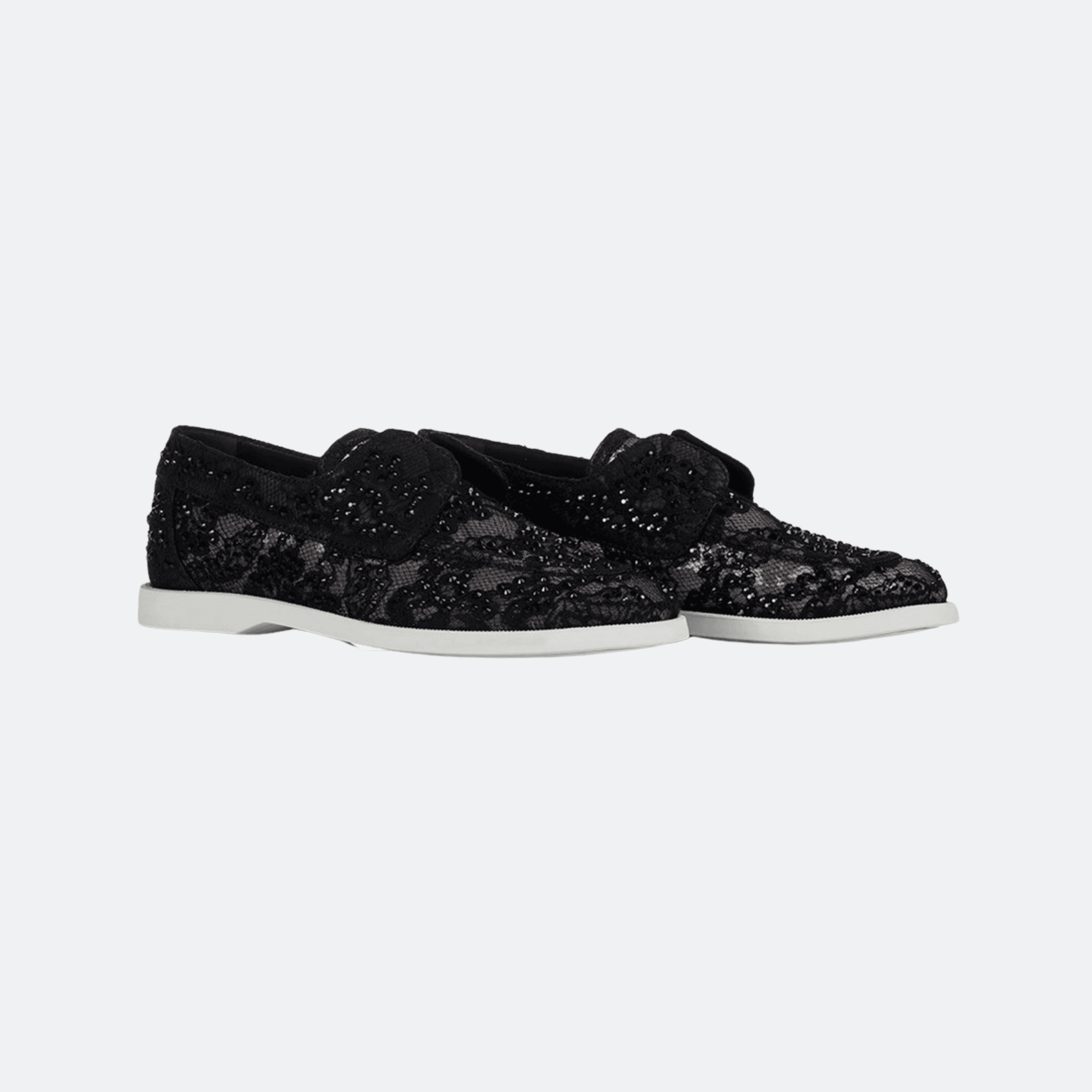 Le Silla Claire Crystal Embellished Lace Loafers for Women - Black alternate