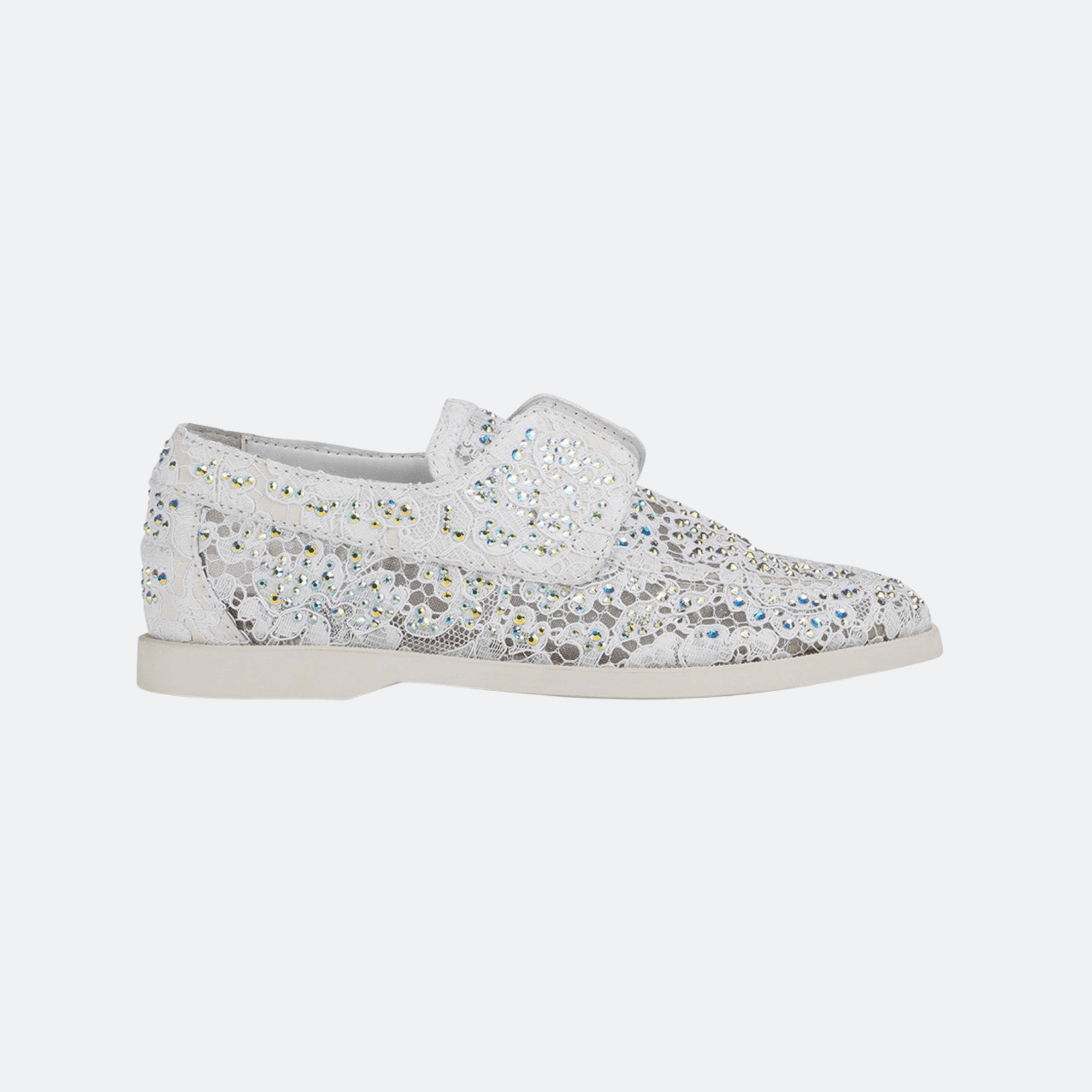 Le Silla Claire Crystal Embellished Lace Loafers for Women - White
