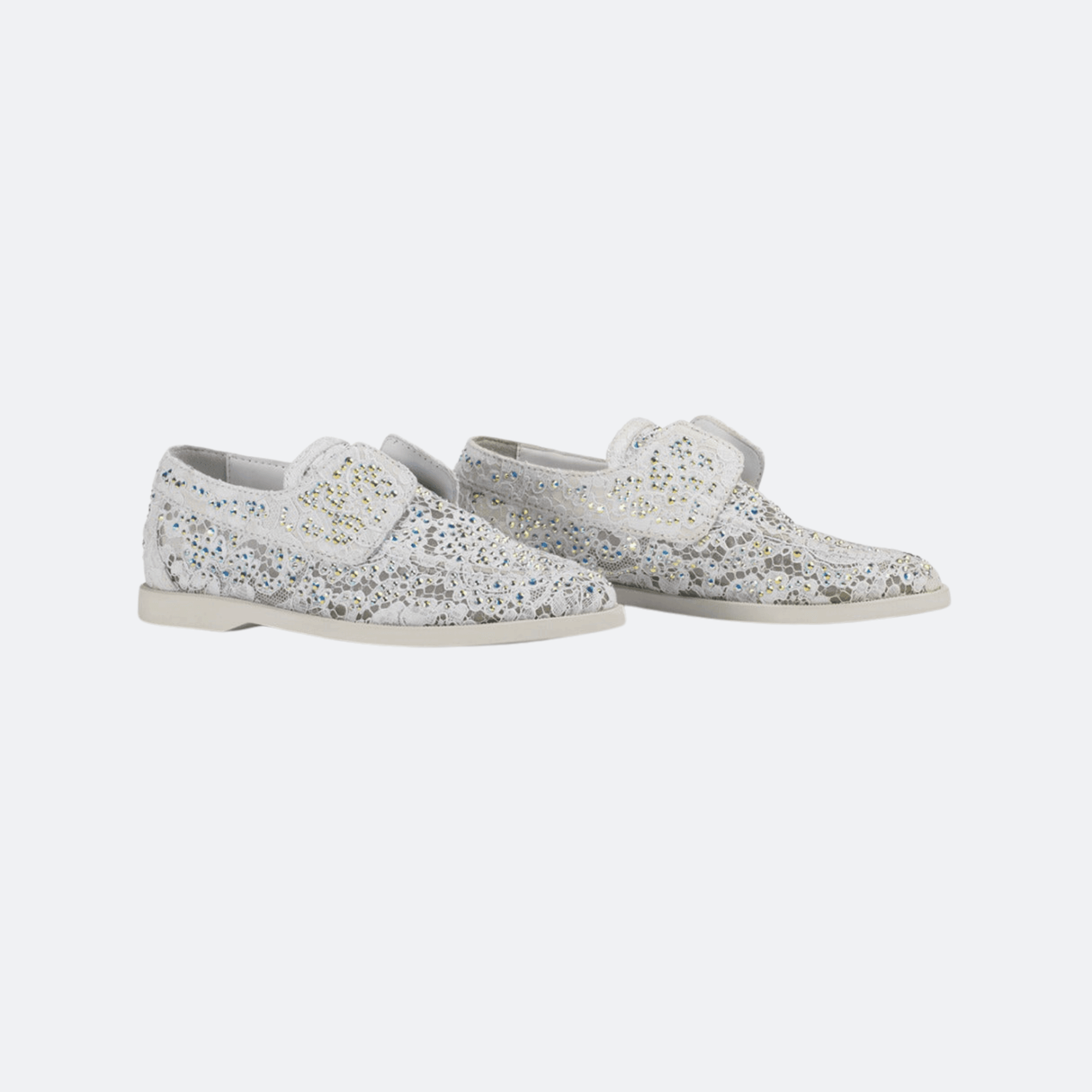 Le Silla Claire Crystal Embellished Lace Loafers for Women - White alternate