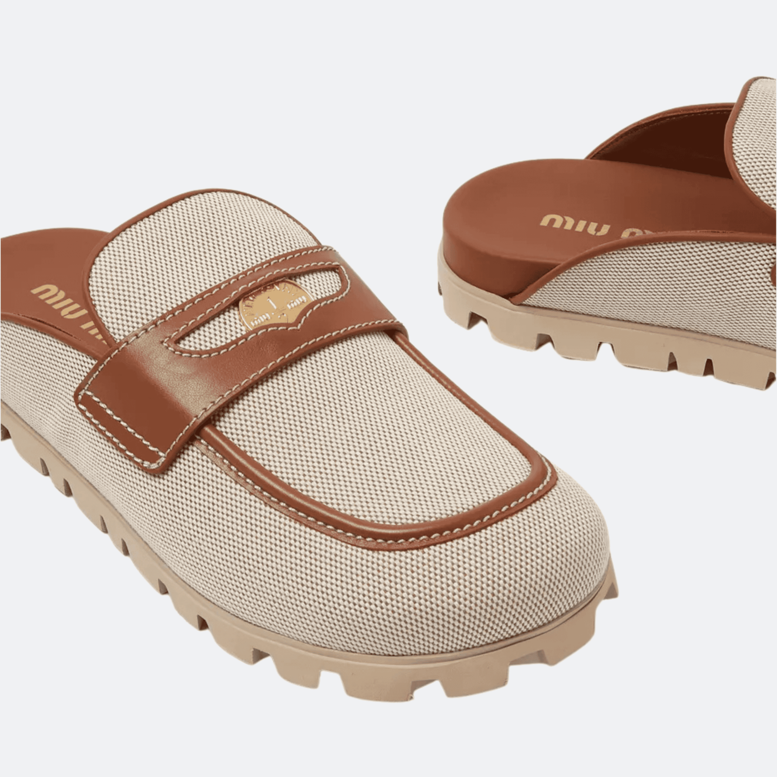 Miu Miu Canvas Mule Loafers - Beige alternate