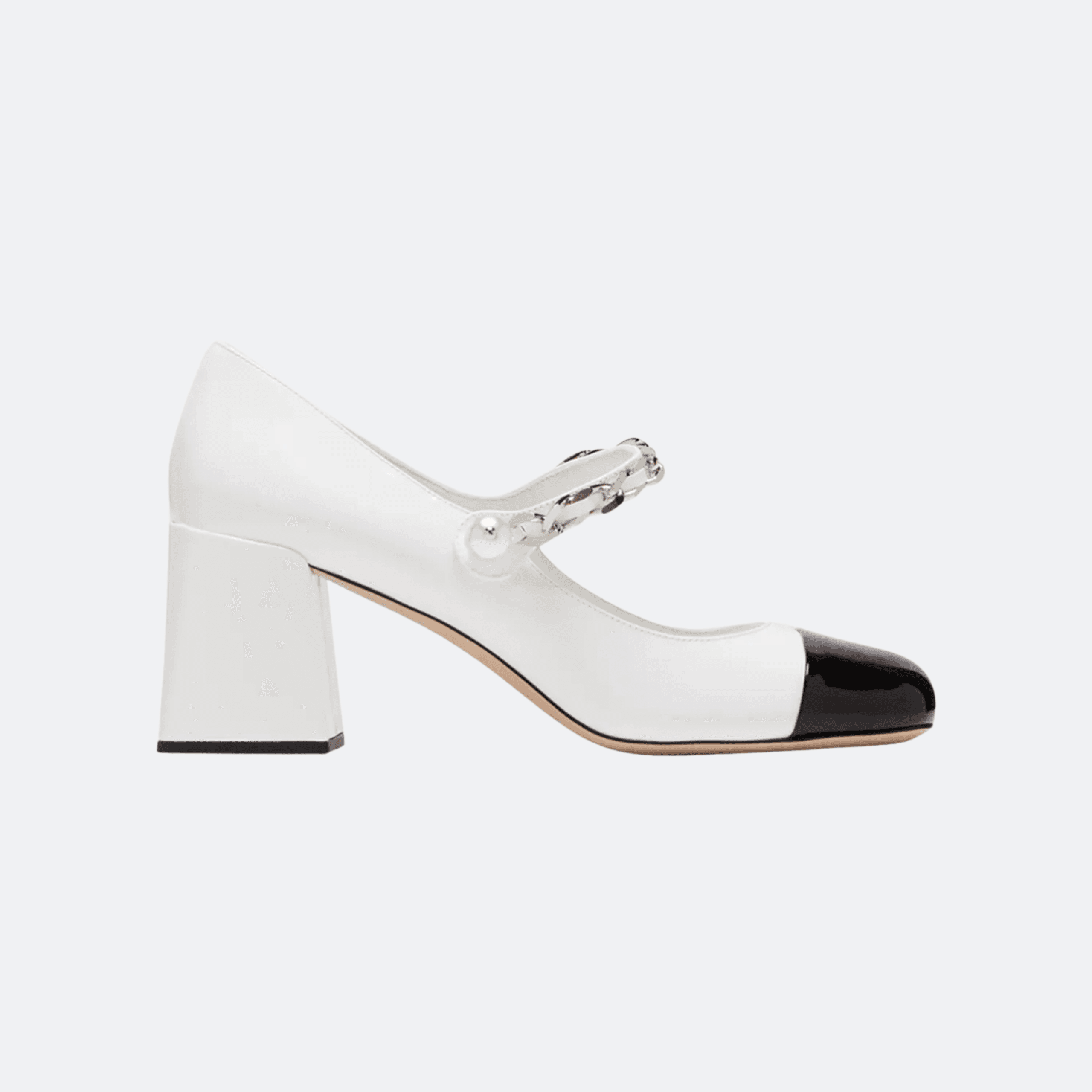 Miu Miu Chain-Strap Mary Jane Block Heel Pumps - White