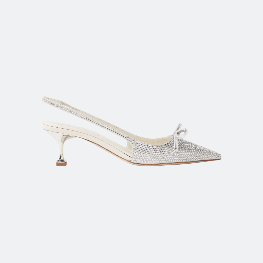 Miu Miu Decollete Silver Crystal Embellished Slingback Pumps