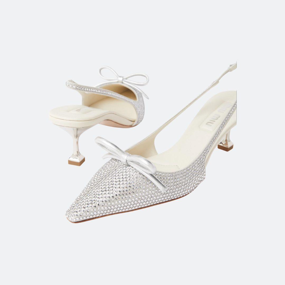 Miu Miu Decollete Silver Crystal Embellished Slingback Pumps alternate