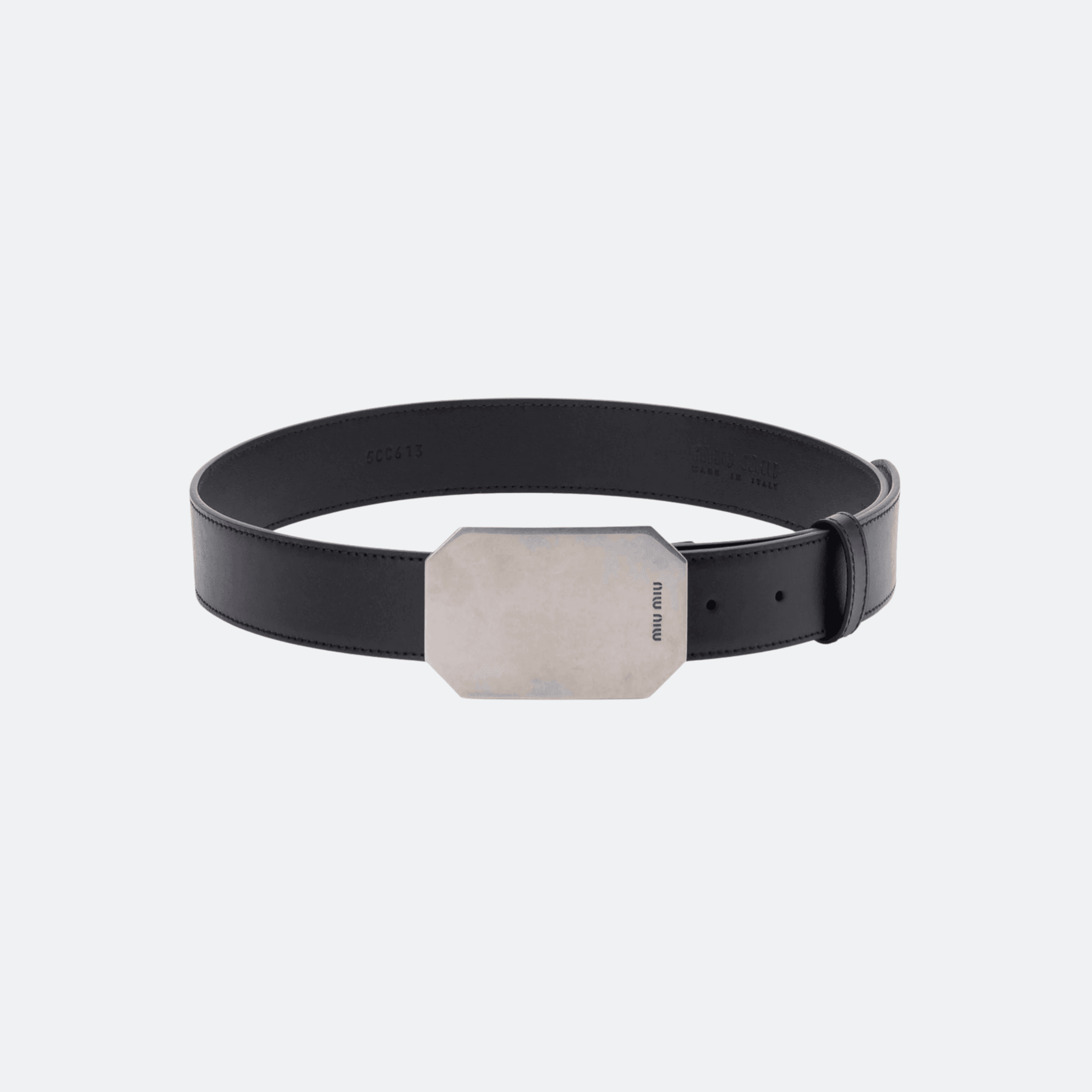 Miu Miu Octagonal Buckle Leather Belt - Black alternate