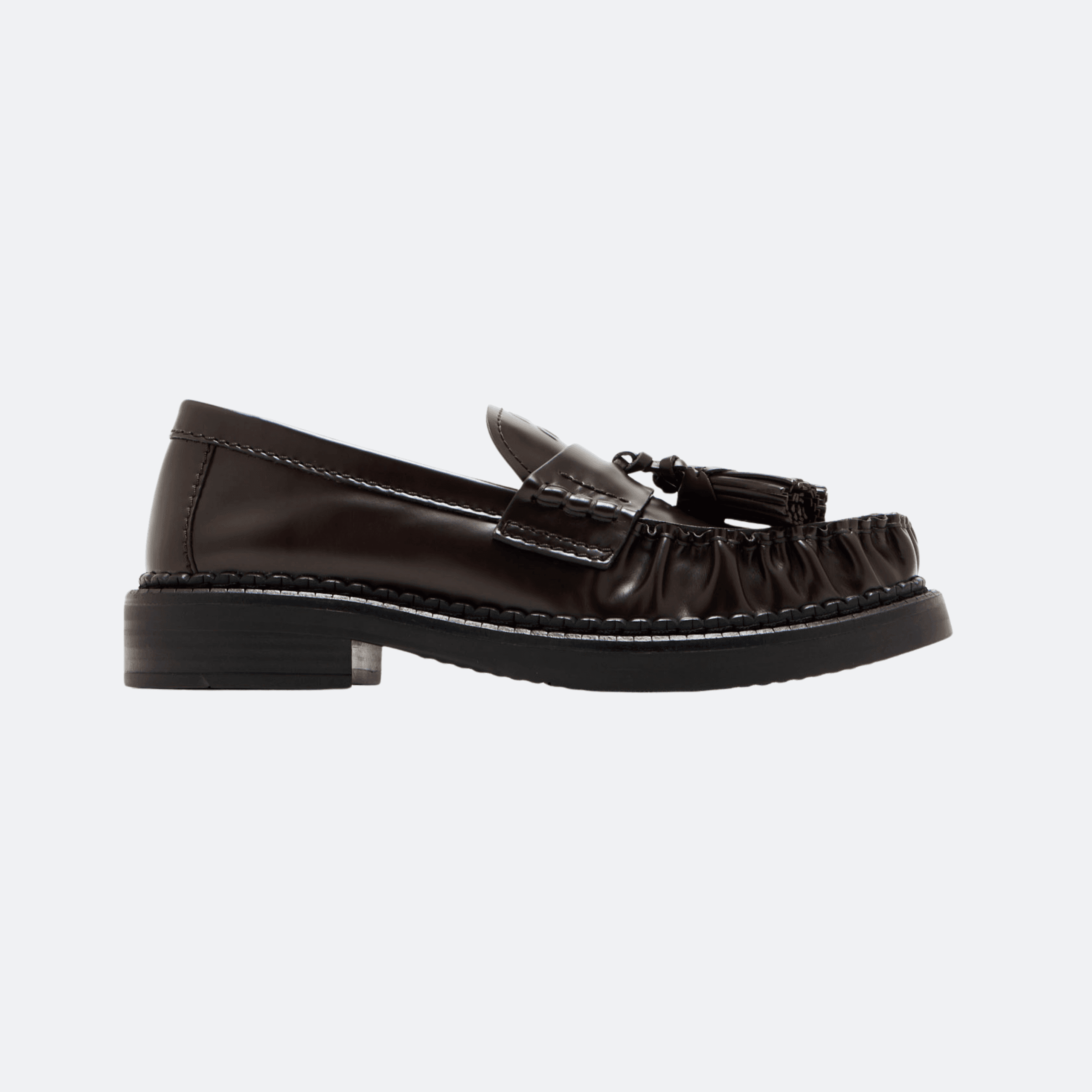 Miu Miu Polished Leather Tassel Mocassins For Women - Dark Brown