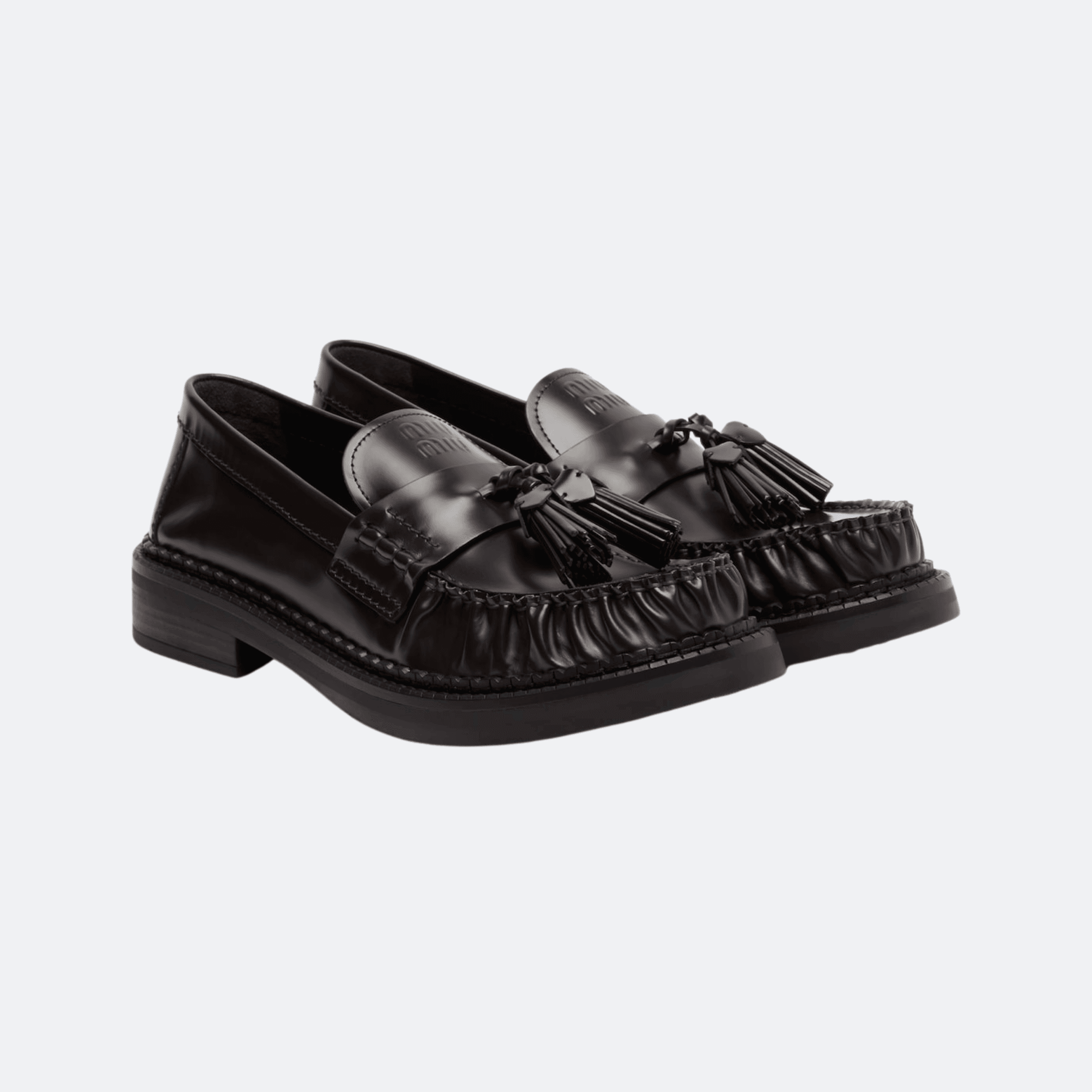 Miu Miu Polished Leather Tassel Mocassins For Women - Dark Brown alternate