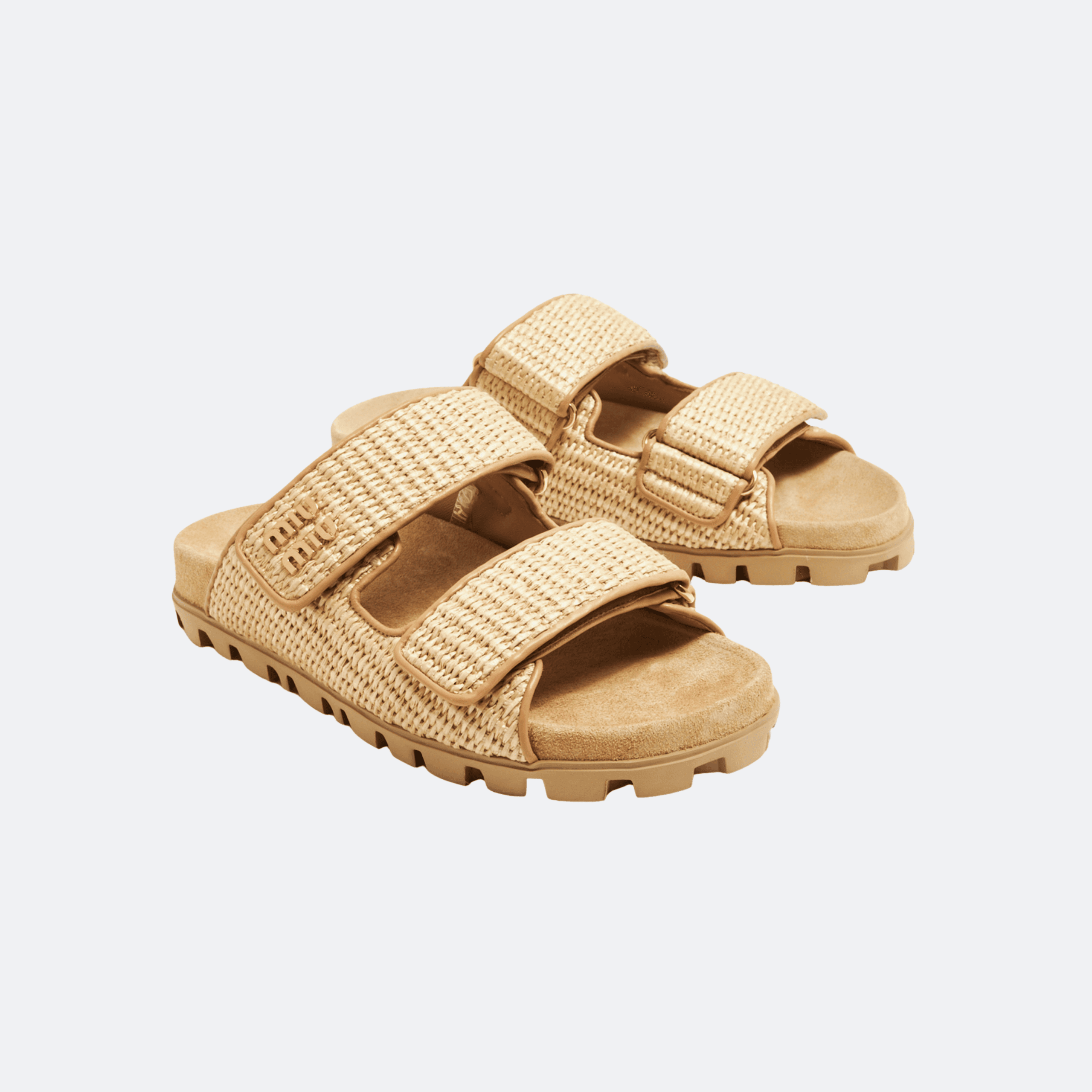 Miu Miu Raffia Logo Velcro Slides - Beige alternate
