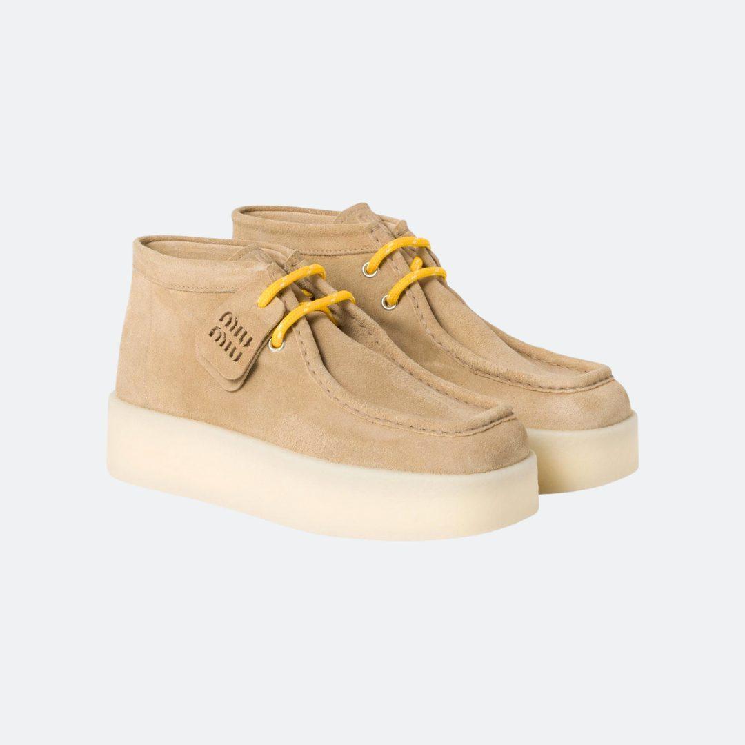 Miu Miu Suede Beige Wedge Ankle Boots alternate