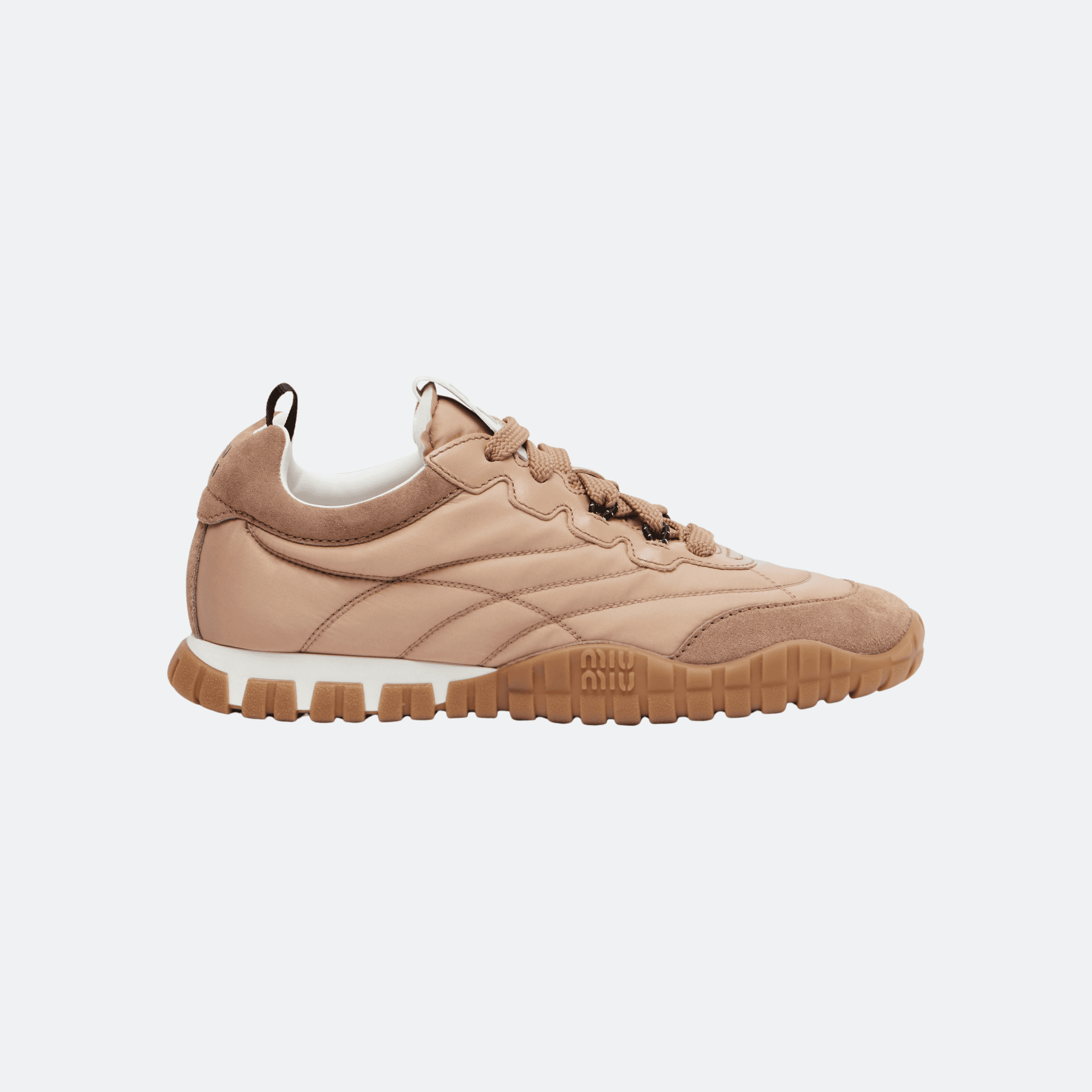 Miu Miu Suede & Leather Low-Top Sneakers - Sand