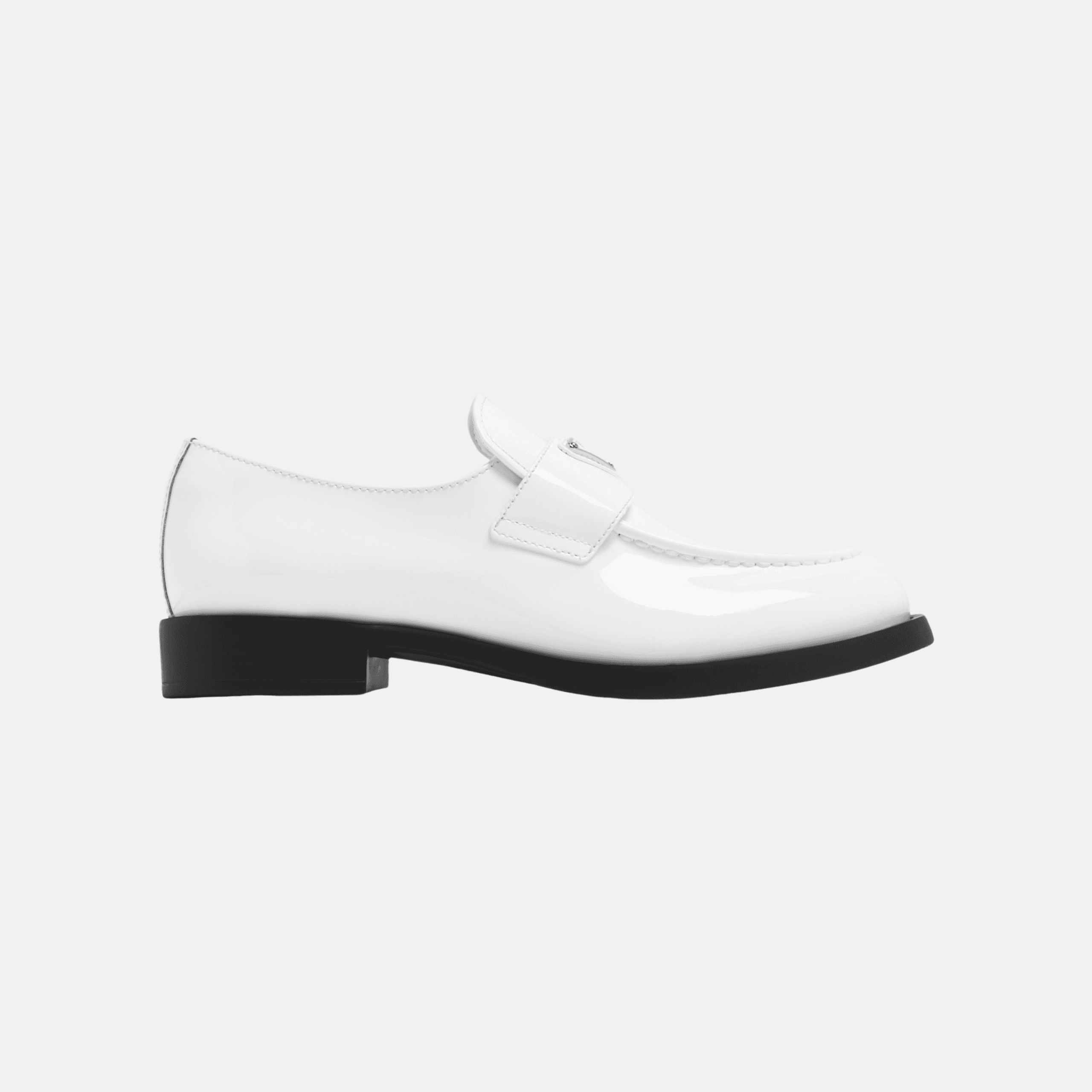 Patent Leather Loafers with Triangular Logo Plaque - White