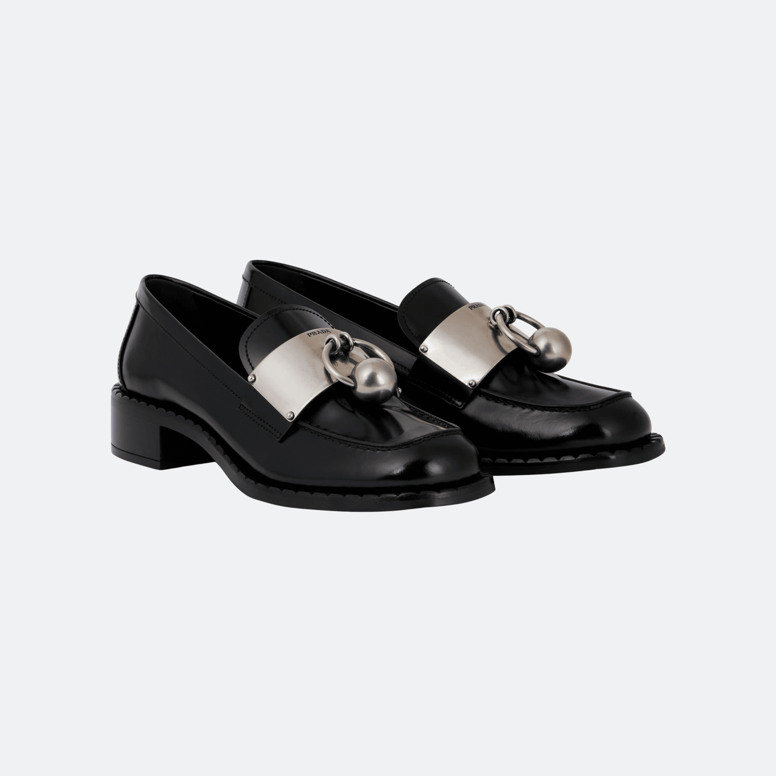 Prada Brushed Leather Loafers With Metal Ring - Black alternate