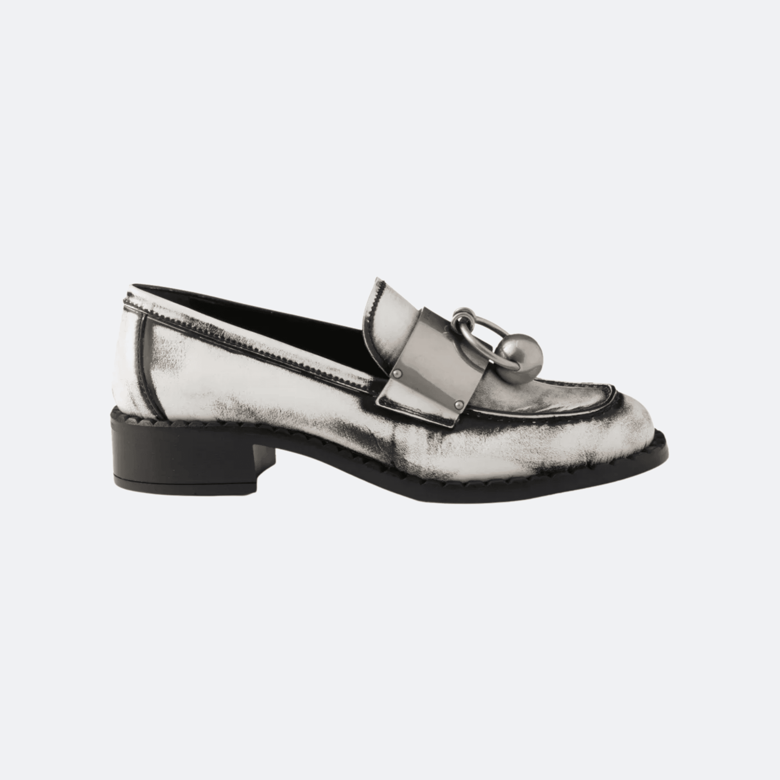 Prada Brushed Leather Loafers With Metal Ring - White