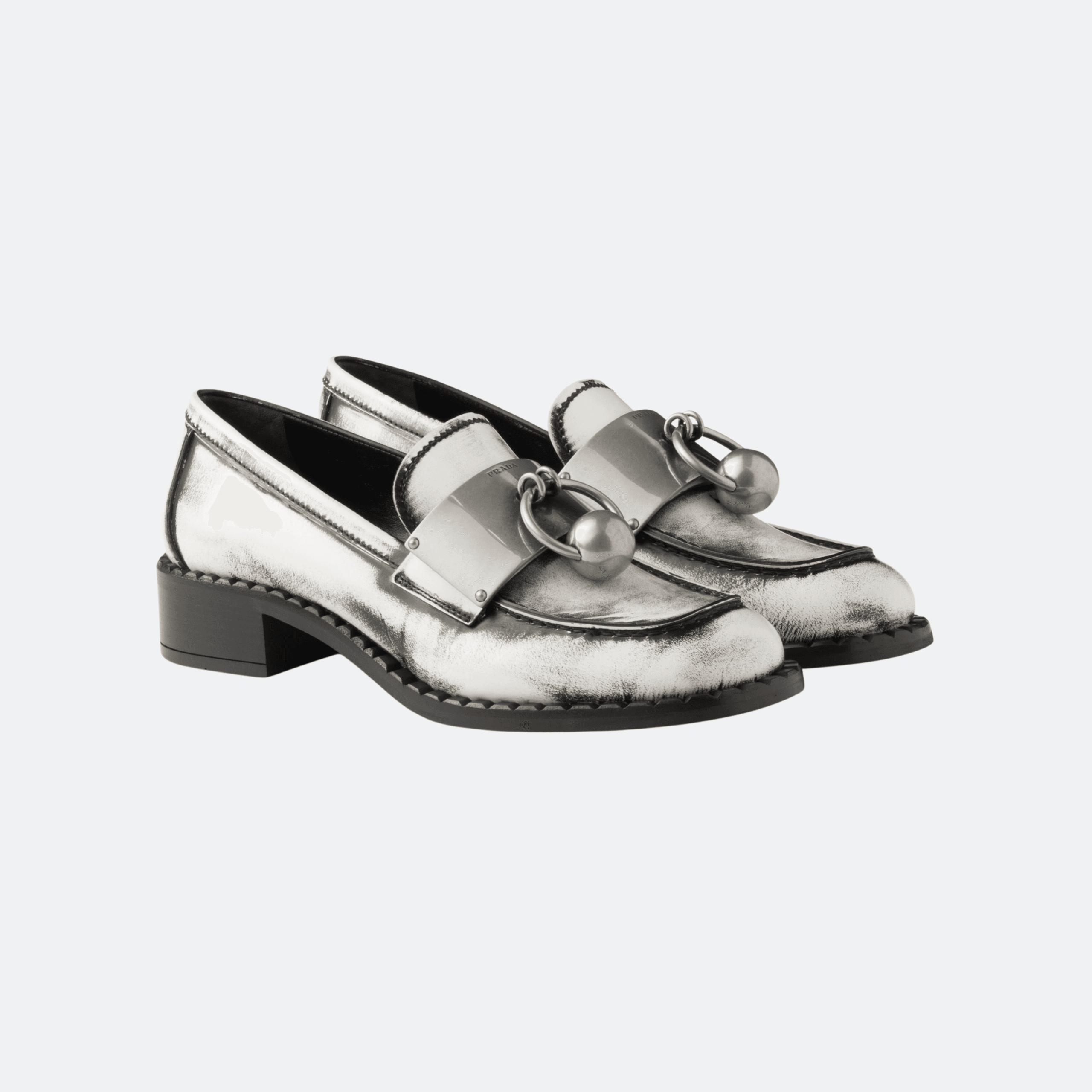 Prada Brushed Leather Loafers With Metal Ring - White alternate