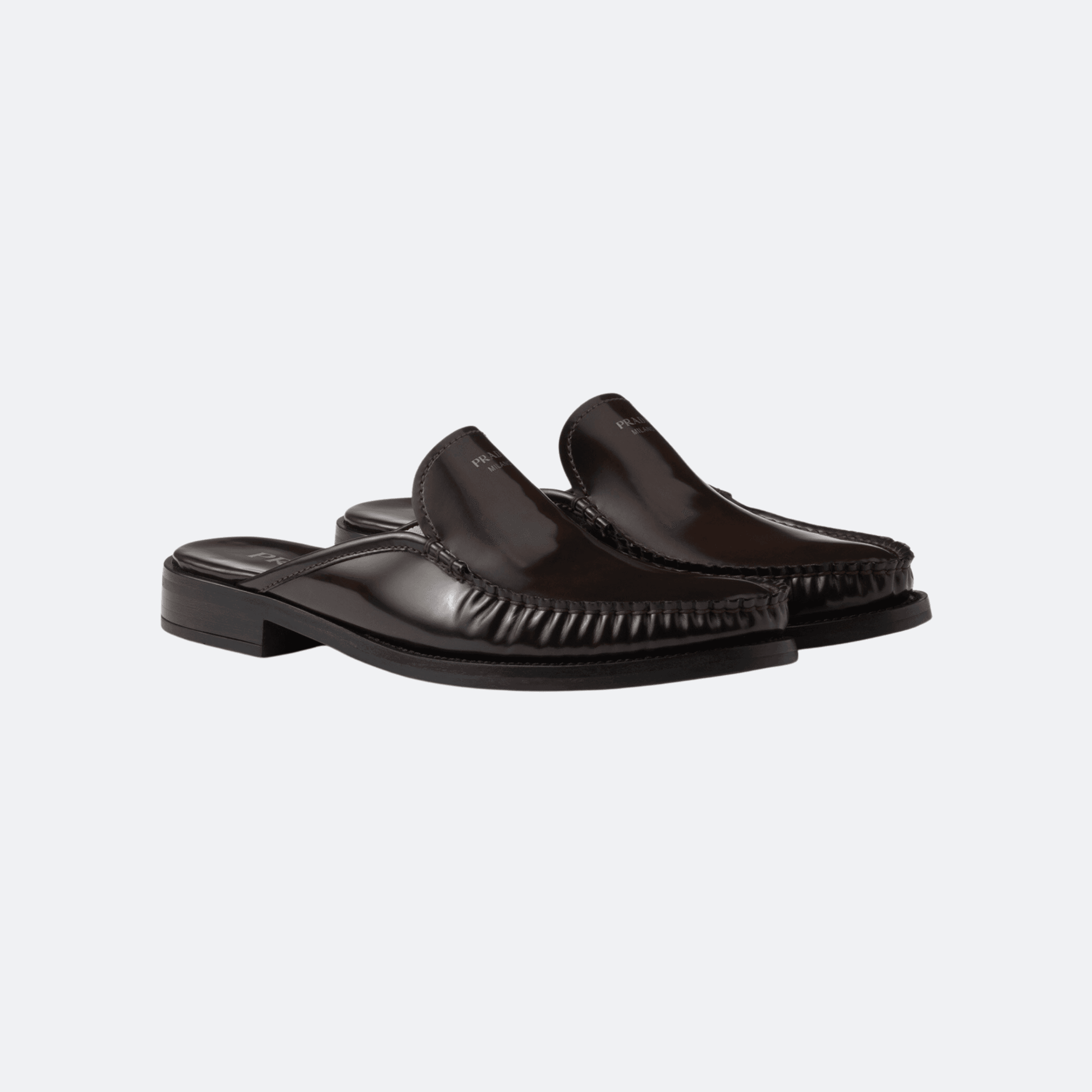 Prada Brushed Leather Women's Closed Slippers - Brown alternate
