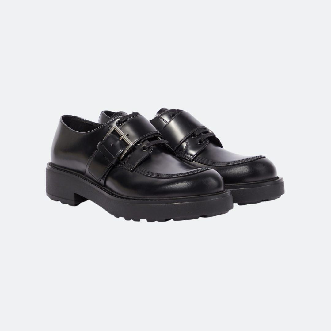Prada Buckled Black Leather Derby Shoes alternate