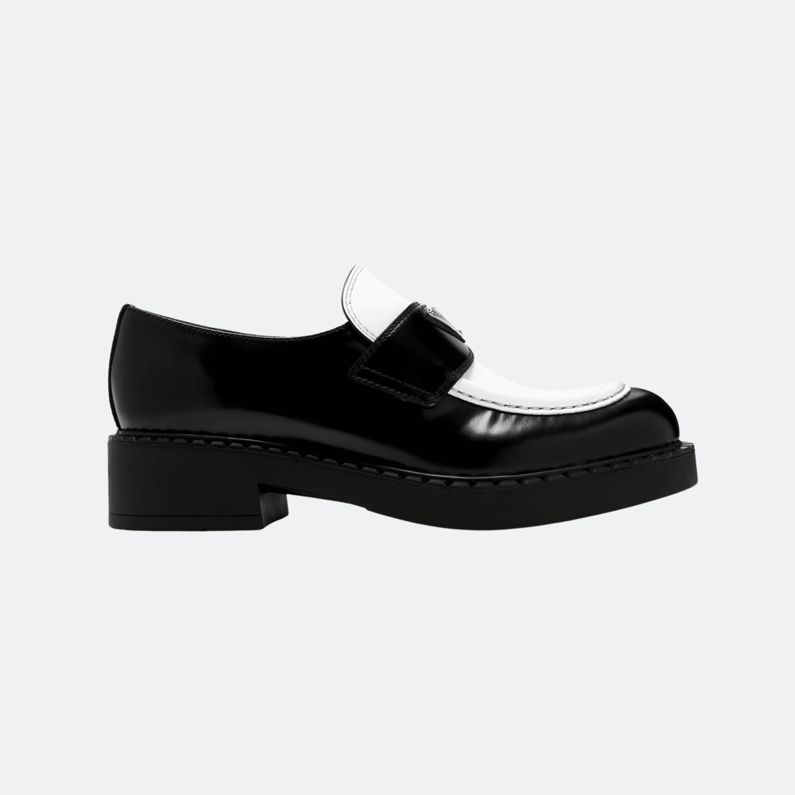 Prada Chocolate Two-Tone Brushed Leather Loafers - Black/White