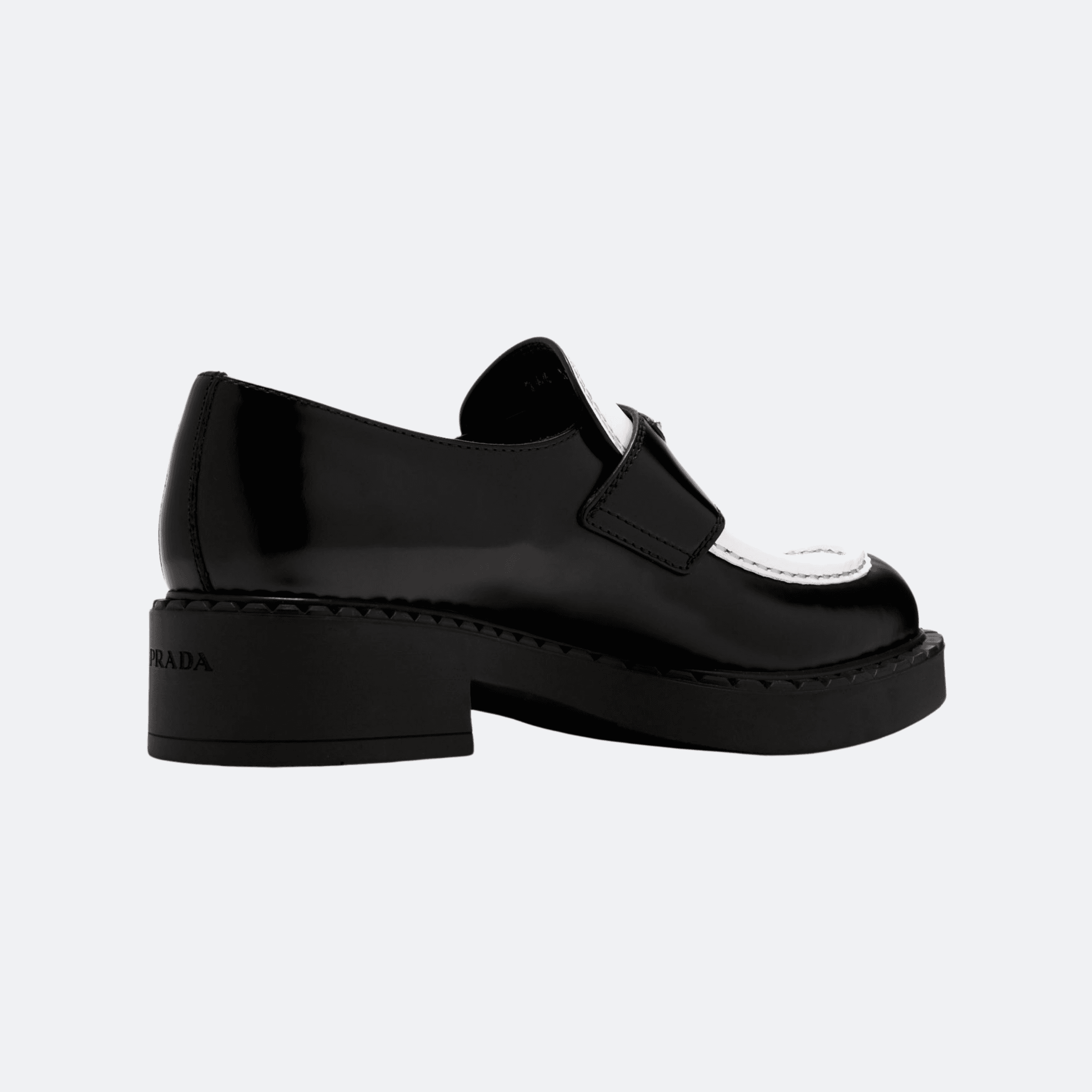 Prada Chocolate Two-Tone Brushed Leather Loafers - Black/White alternate