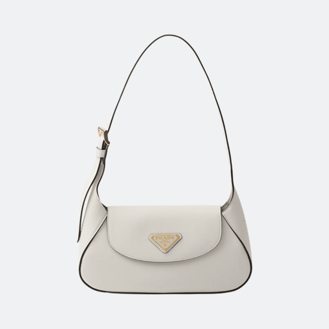 Prada Cleo Small White Leather Shoulder Bag