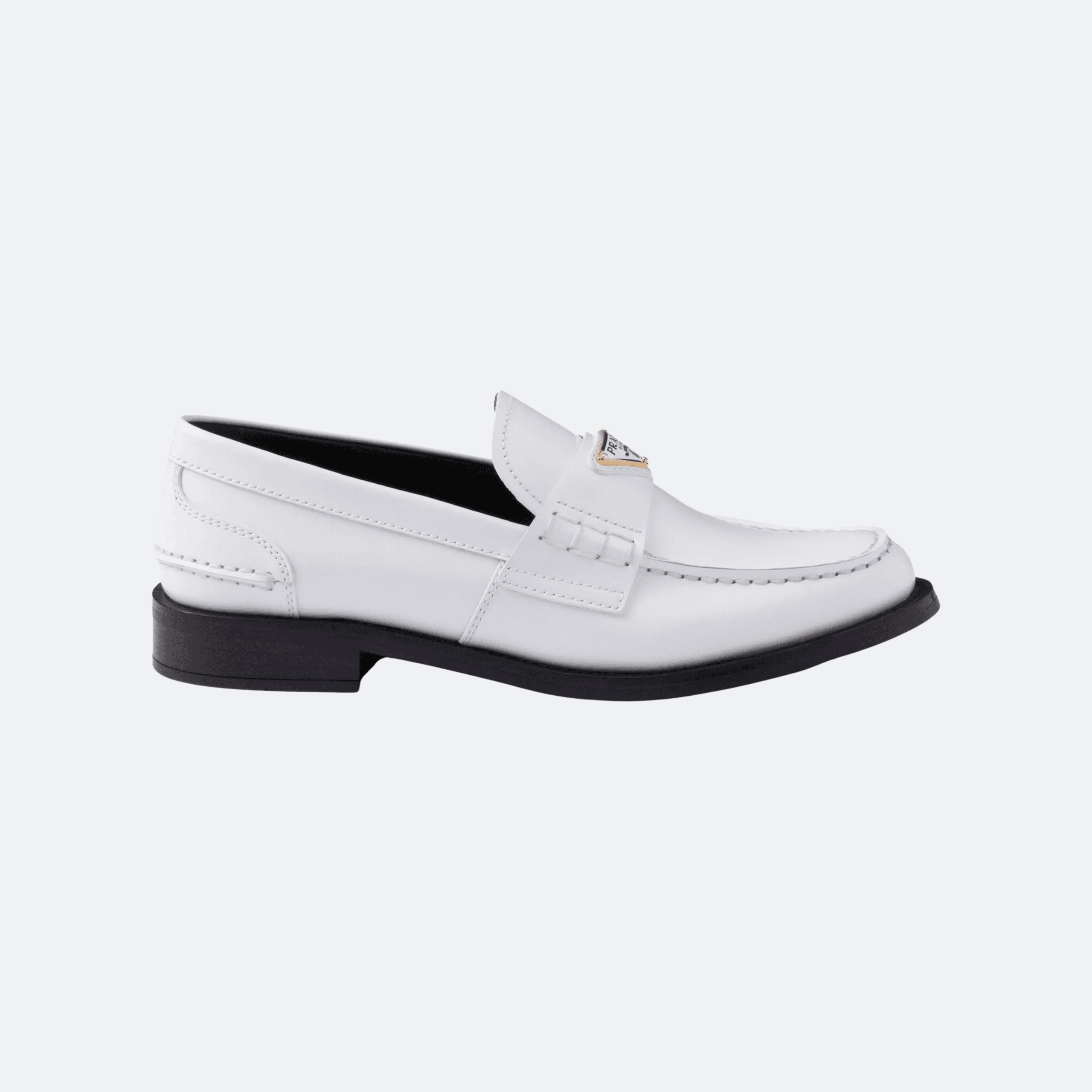 Prada Leather Loafers with Triangle Logo – White (Women)