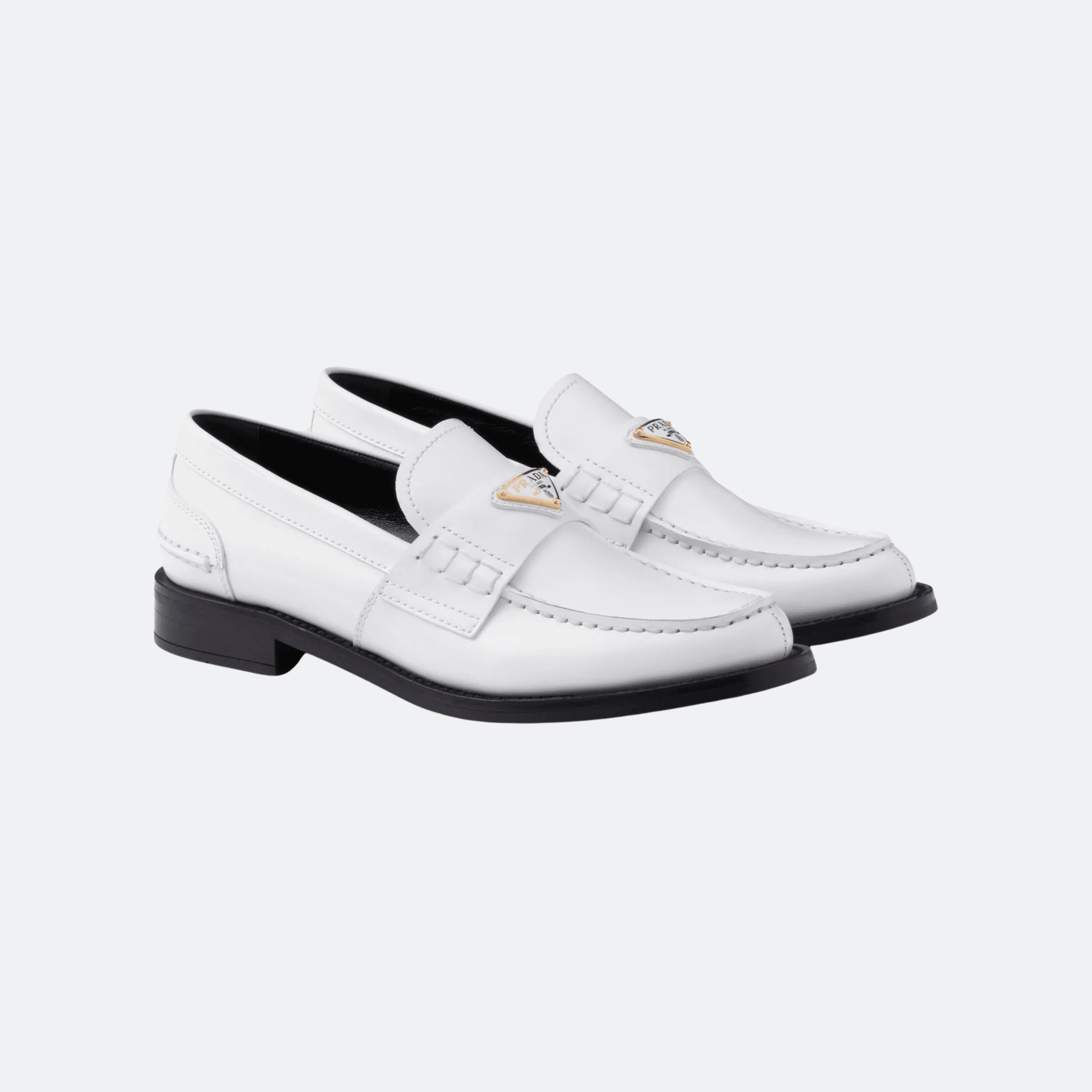 Prada Leather Loafers with Triangle Logo – White (Women) alternate