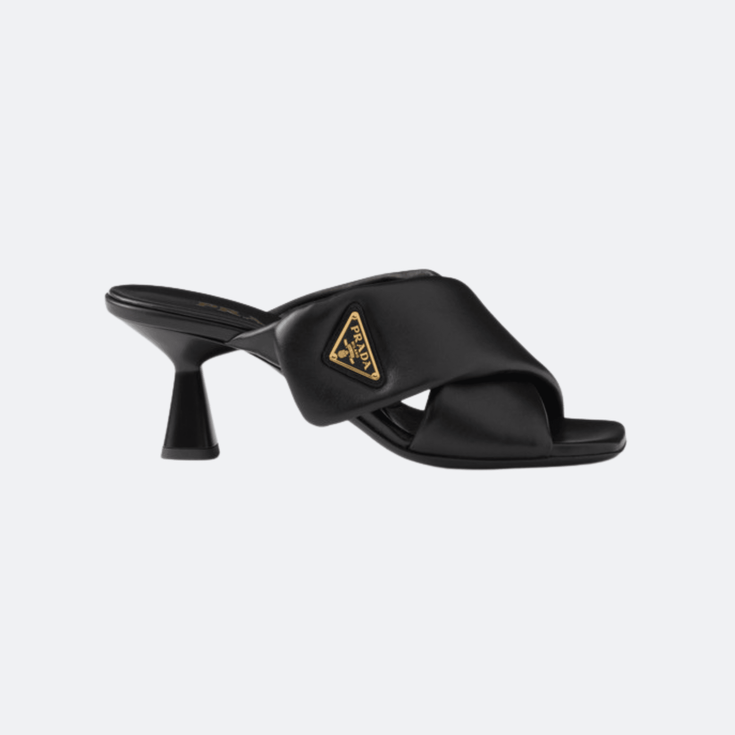 Prada – Nappa Leather Heeled Sandals with Triangle Logo - Black