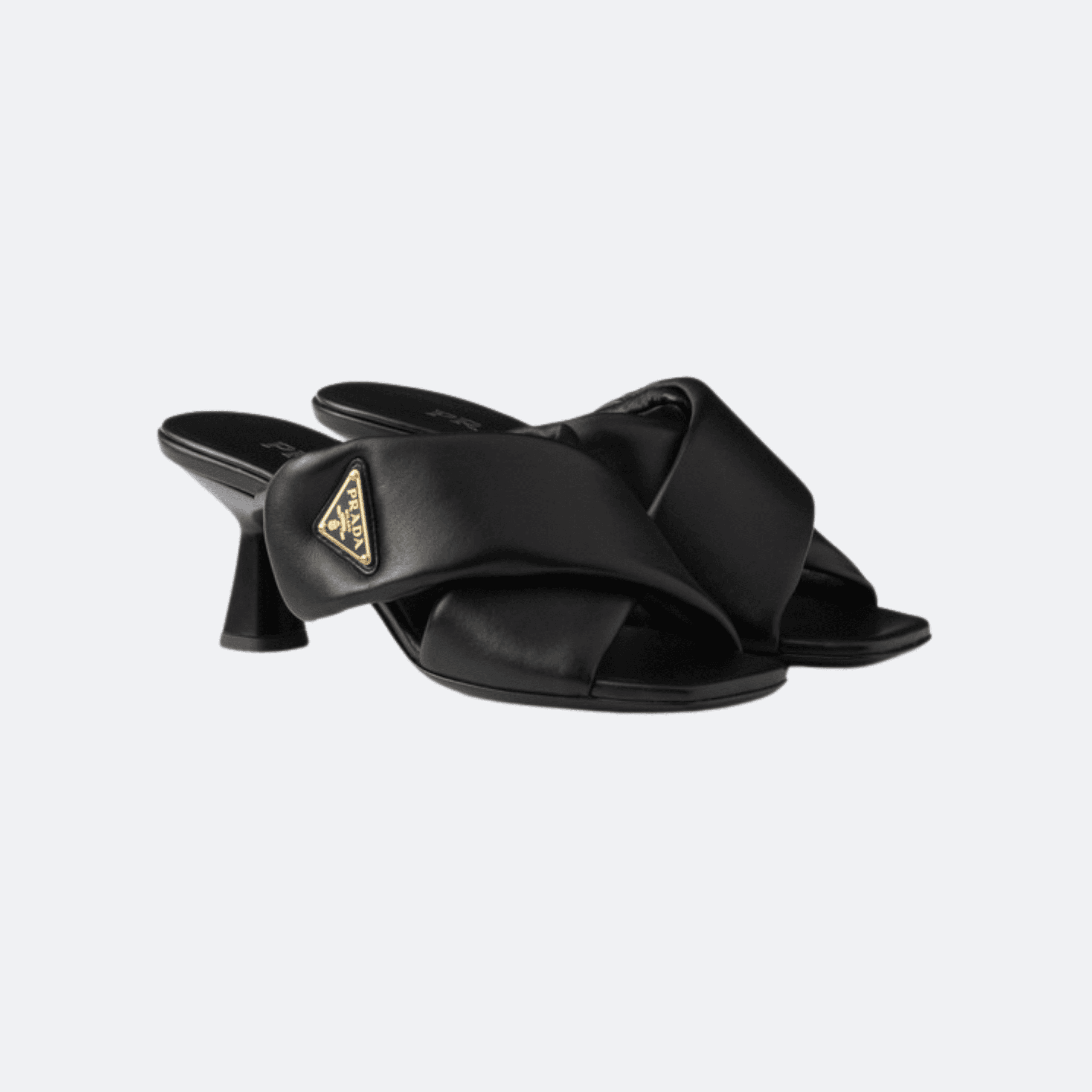 Prada – Nappa Leather Heeled Sandals with Triangle Logo - Black alternate