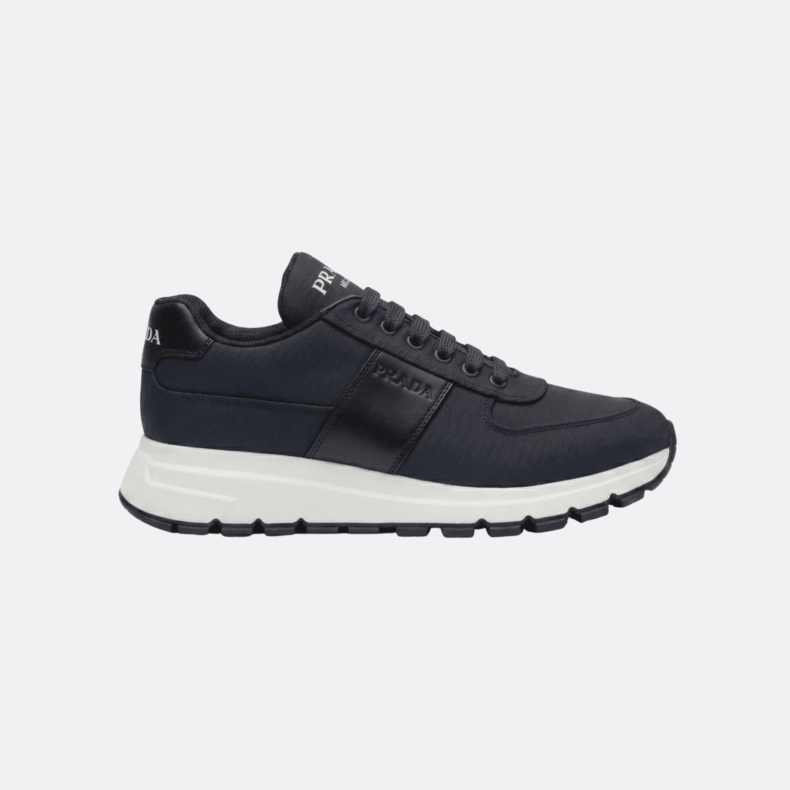 Prada Nylon & Leather Panel Dark Navy Blue Men Sneakers
