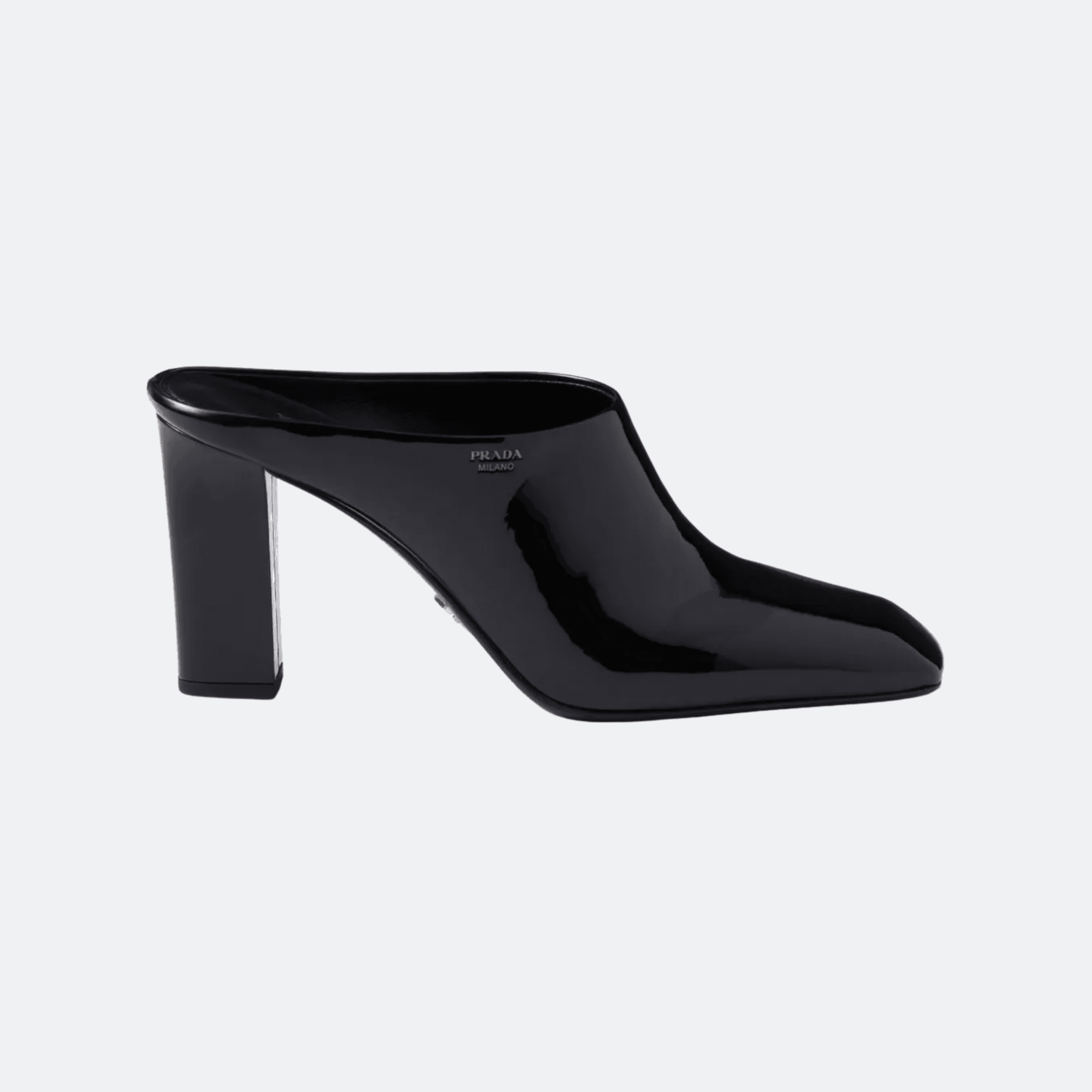 Prada Patent Leather Block Heel Mule – Black