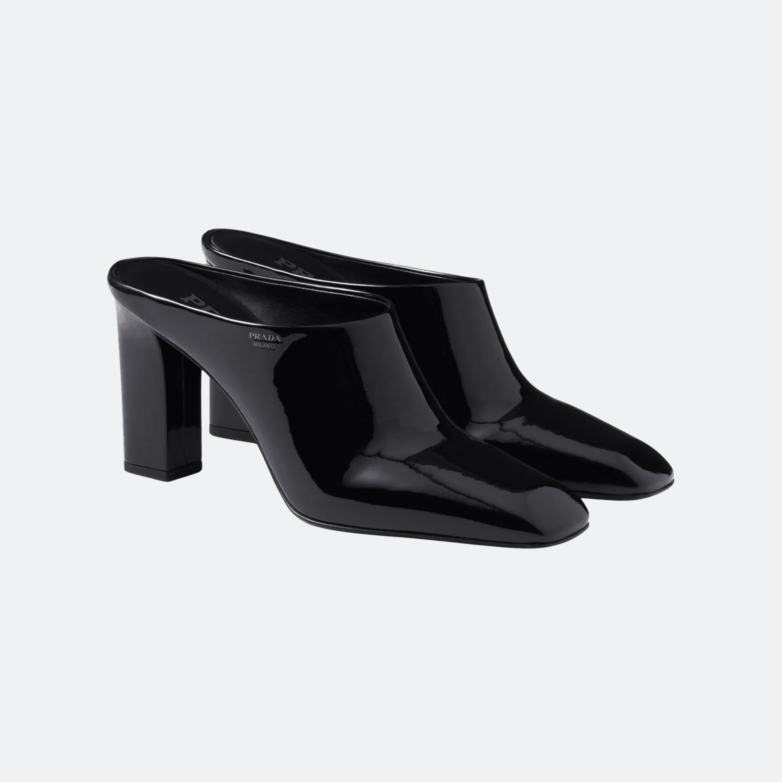 Prada Patent Leather Block Heel Mule – Black alternate