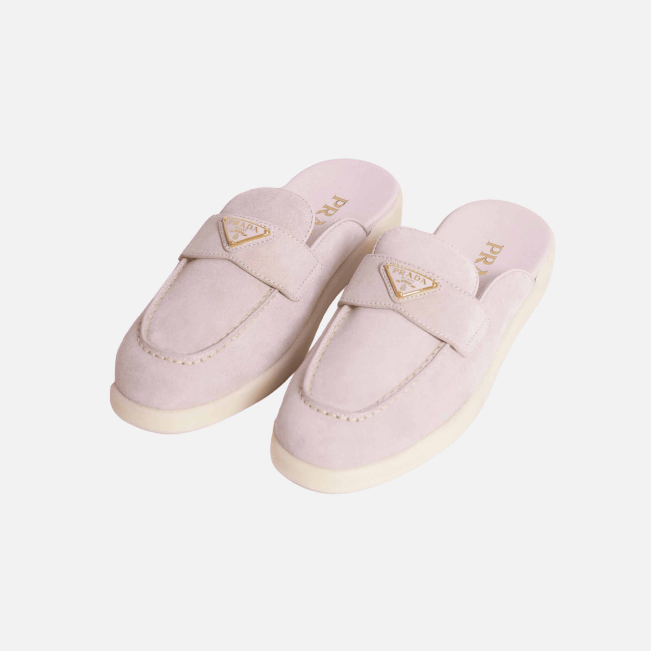 Prada Pink Suede Mule Loafers with Enamel Triangle Logo alternate