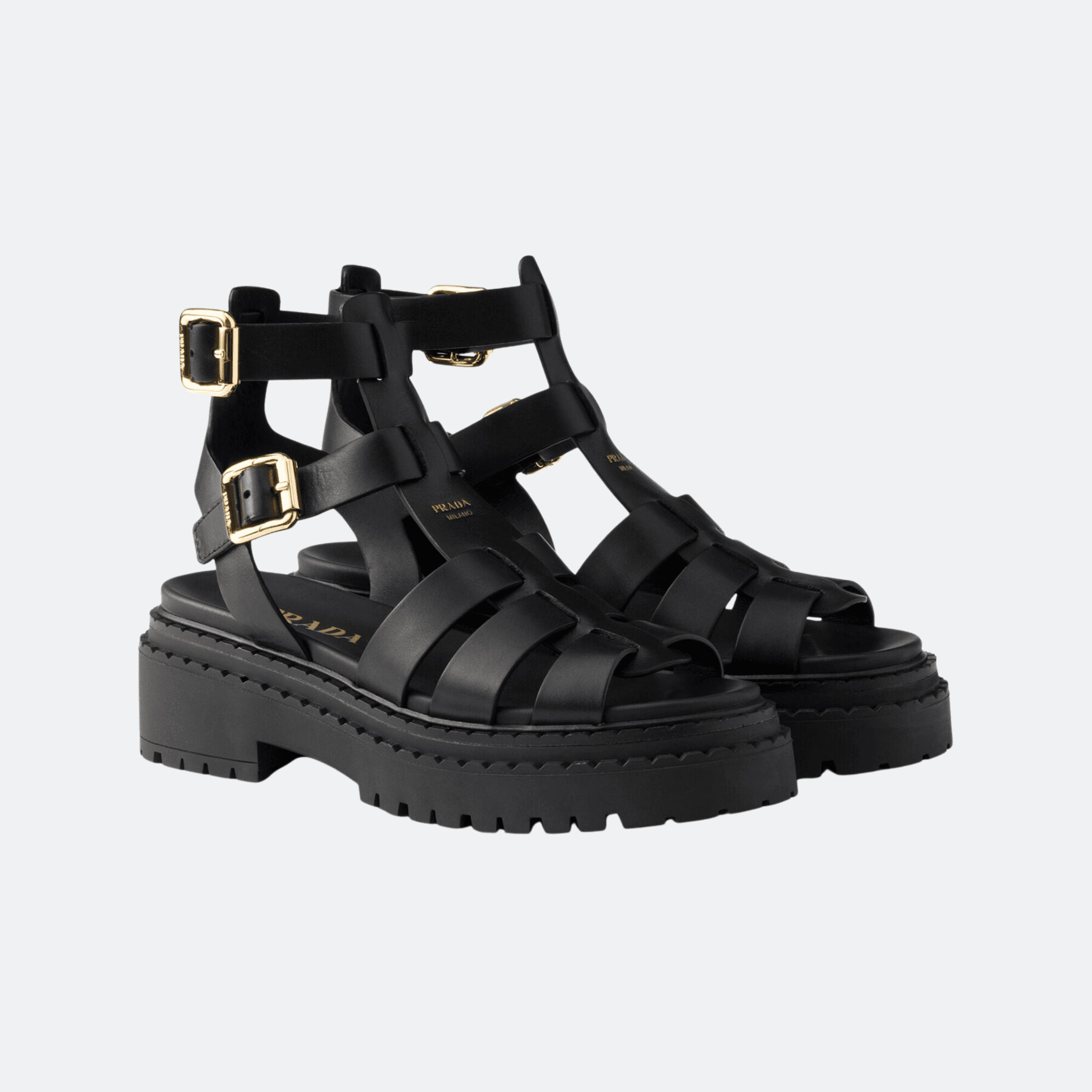 Prada – Prada Leather Buckle-Strap Sandals – Black alternate