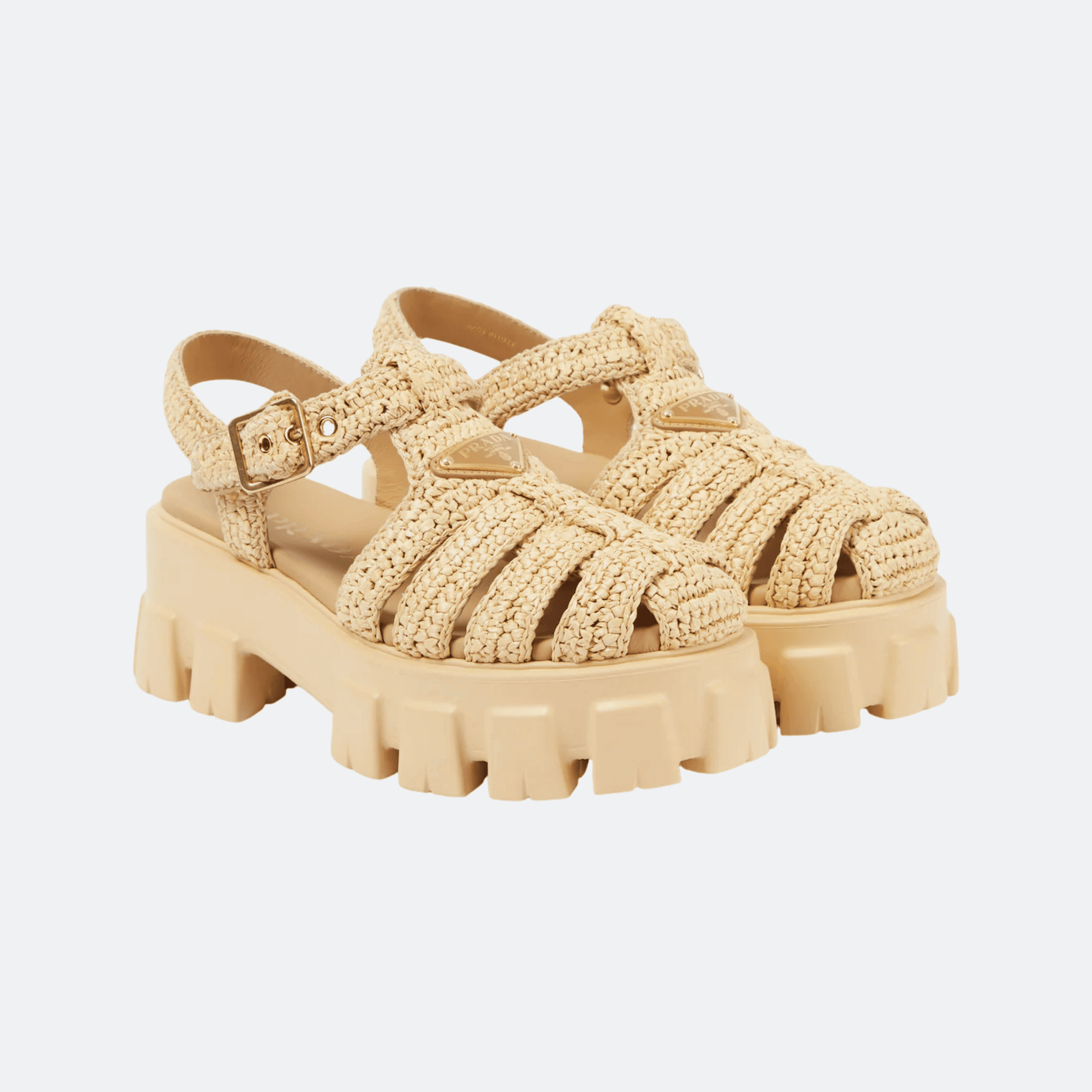 Prada Raffia Monolith Cage Sandals For Women - Natural alternate