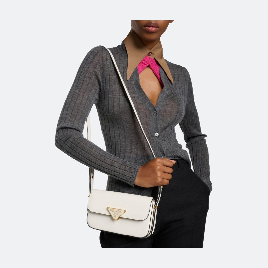 Prada Saffiano White Leather Shoulder Bag alternate