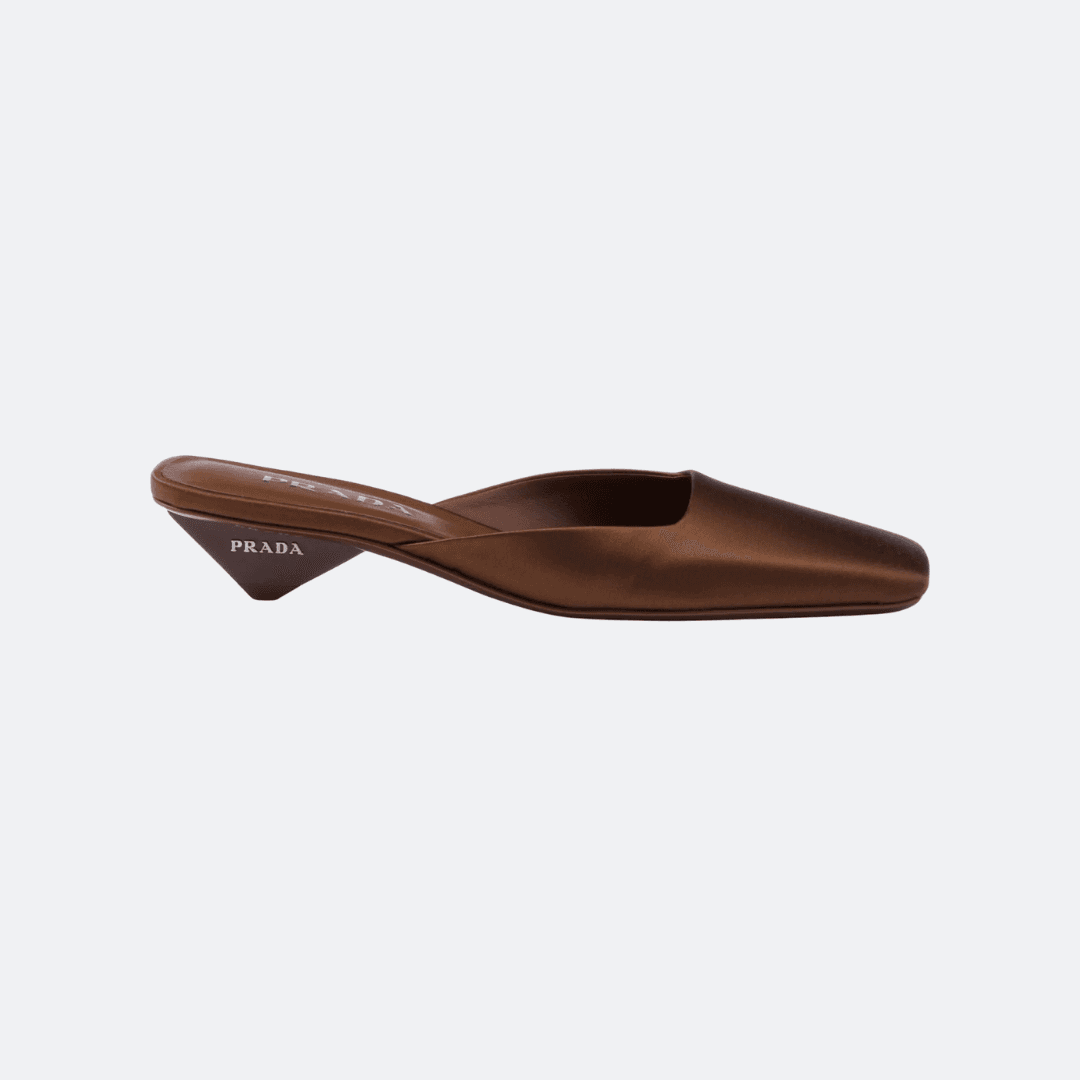 Prada Square-Toe Satin Brown Slides