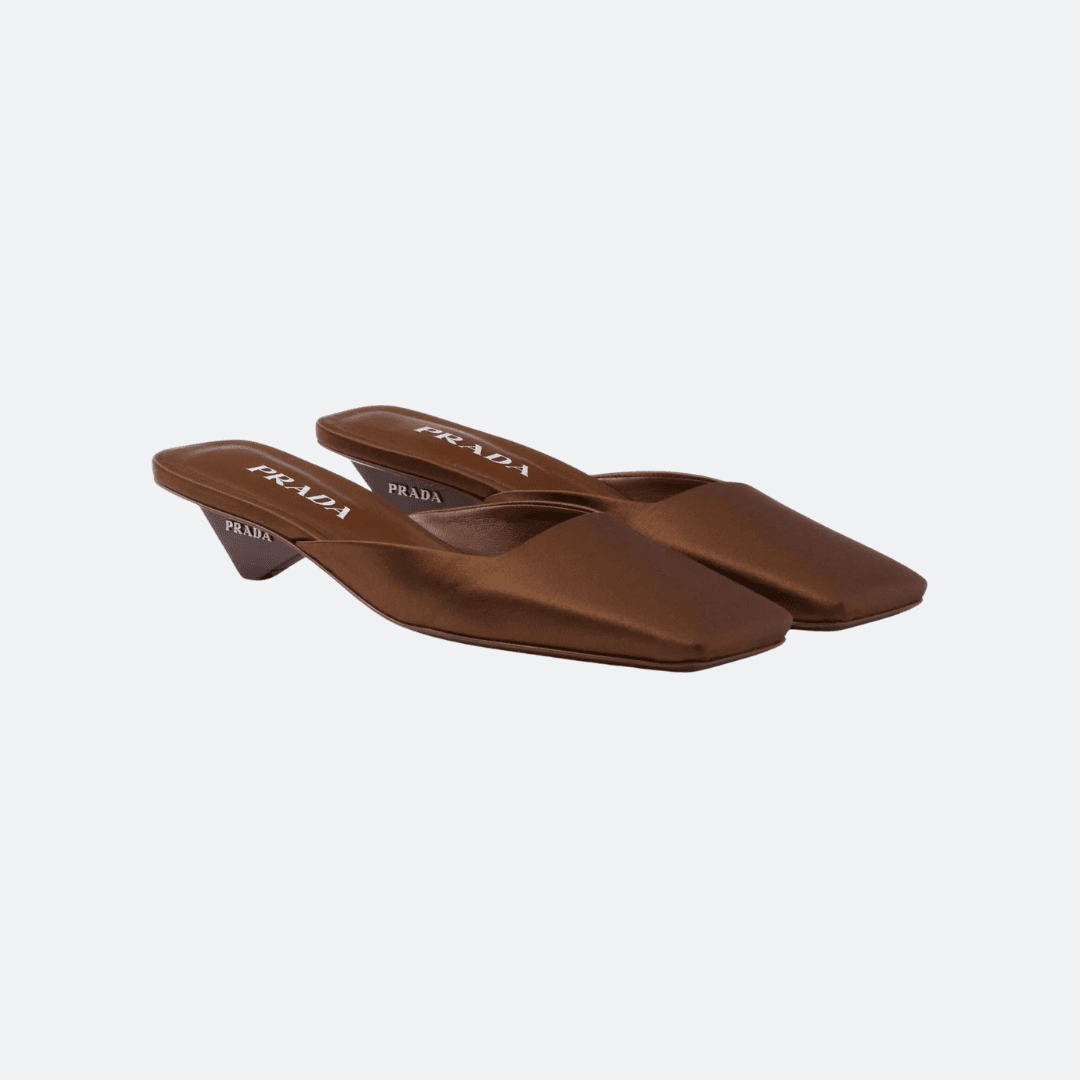Prada Square-Toe Satin Brown Slides alternate