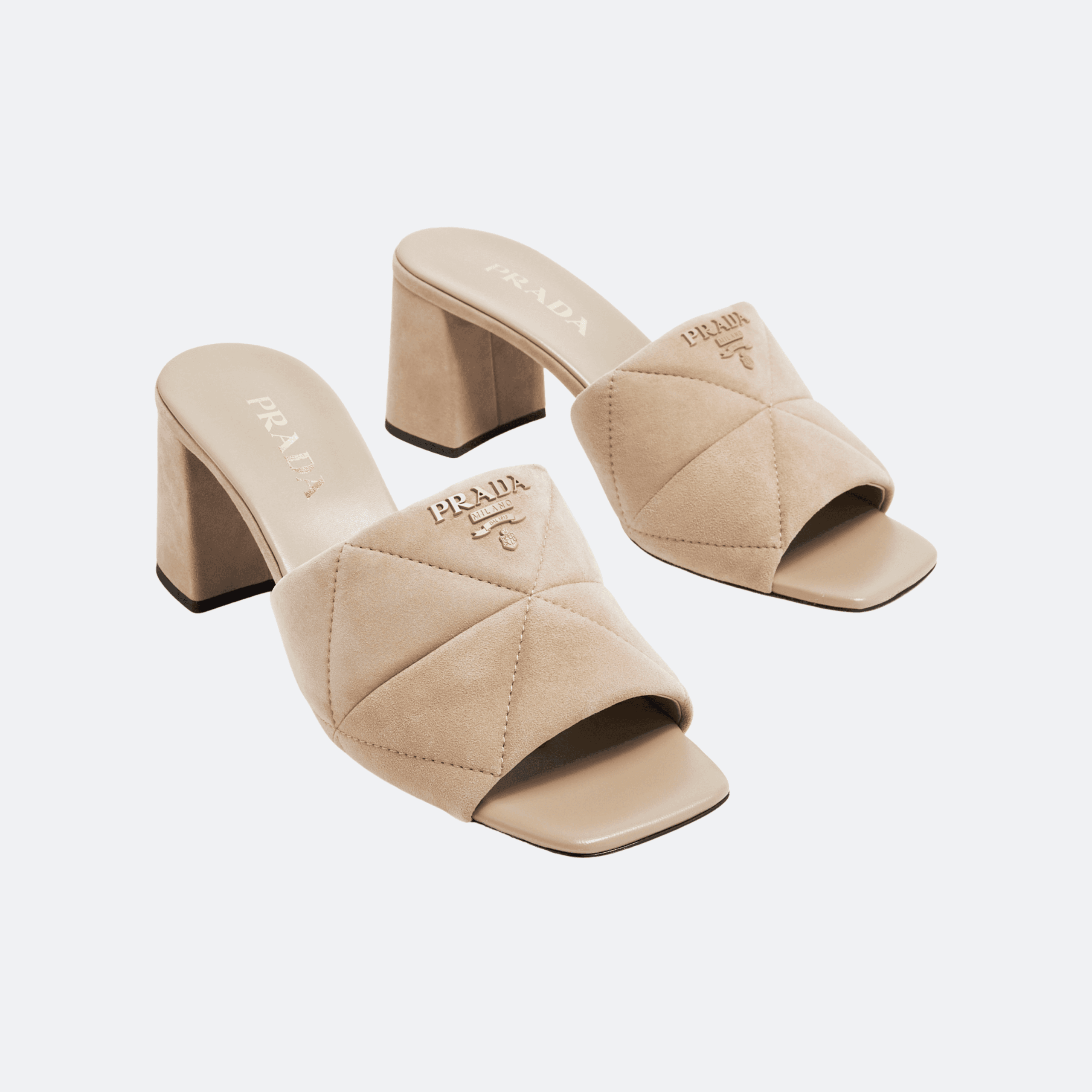 Prada Suede Quilted Logo Mules - Beige alternate