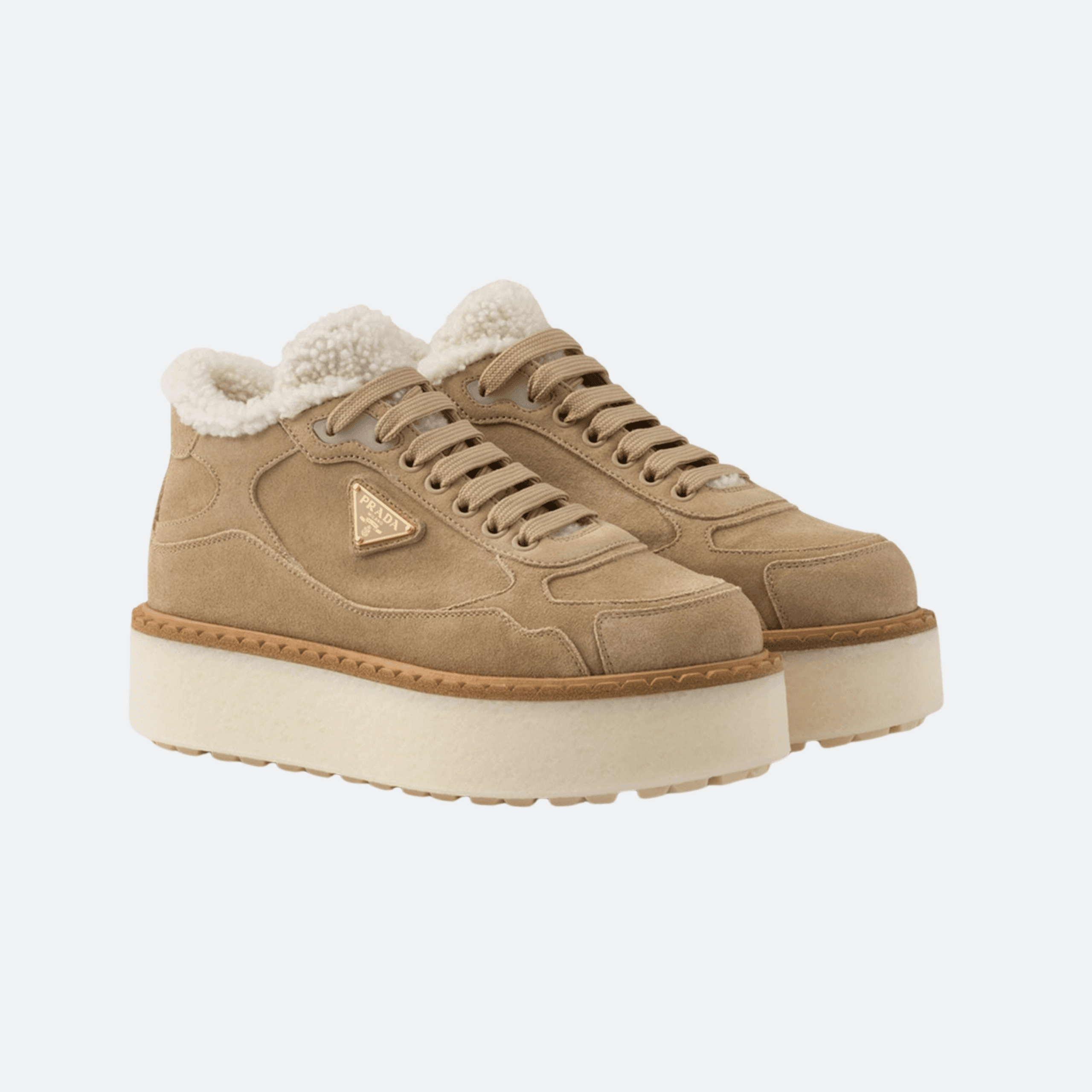 Prada Suede Shearling Platform Sneakers With Triangle Logo alternate
