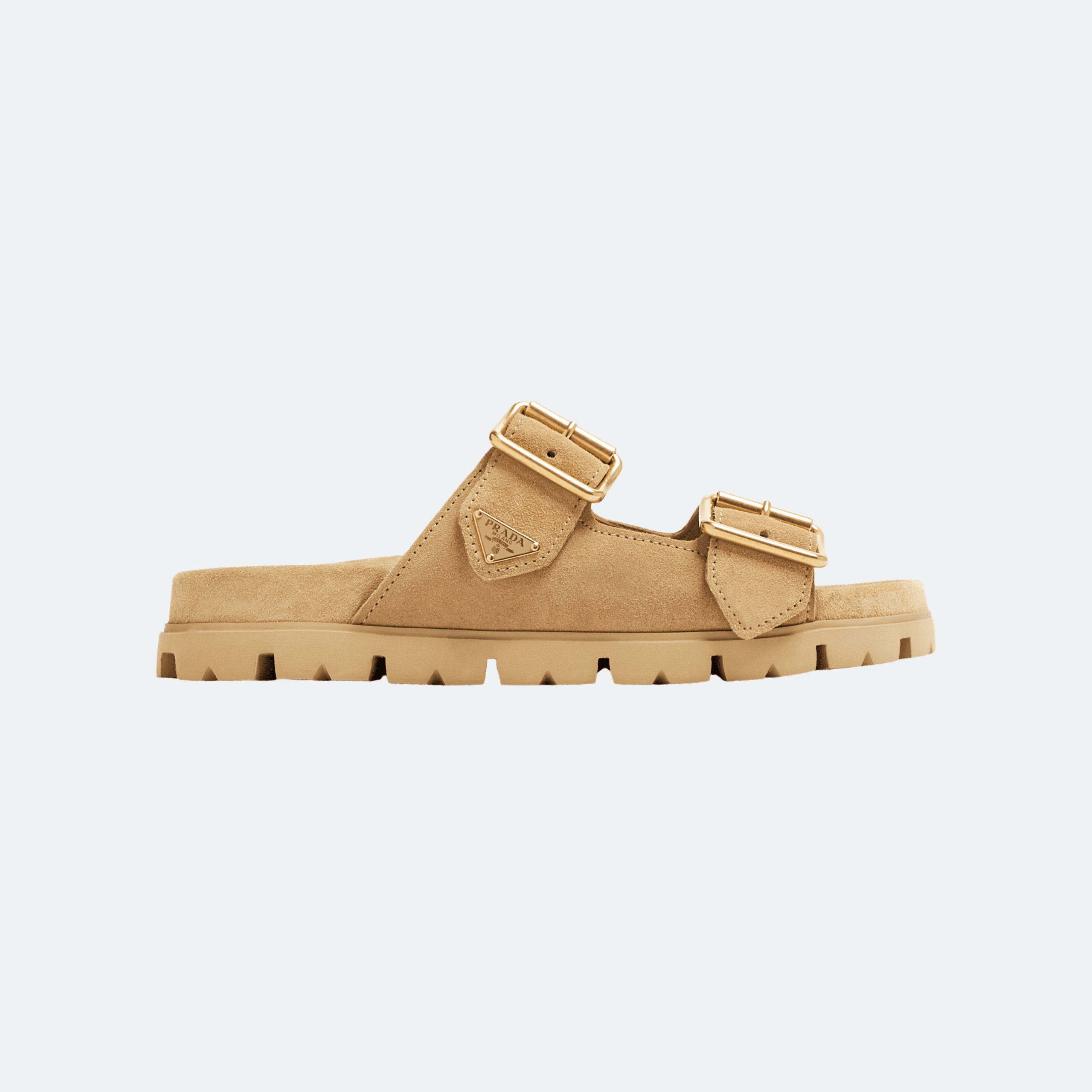 Prada Suede Strap Sandals with Gold-Tone Buckles for Women - Sand Beige