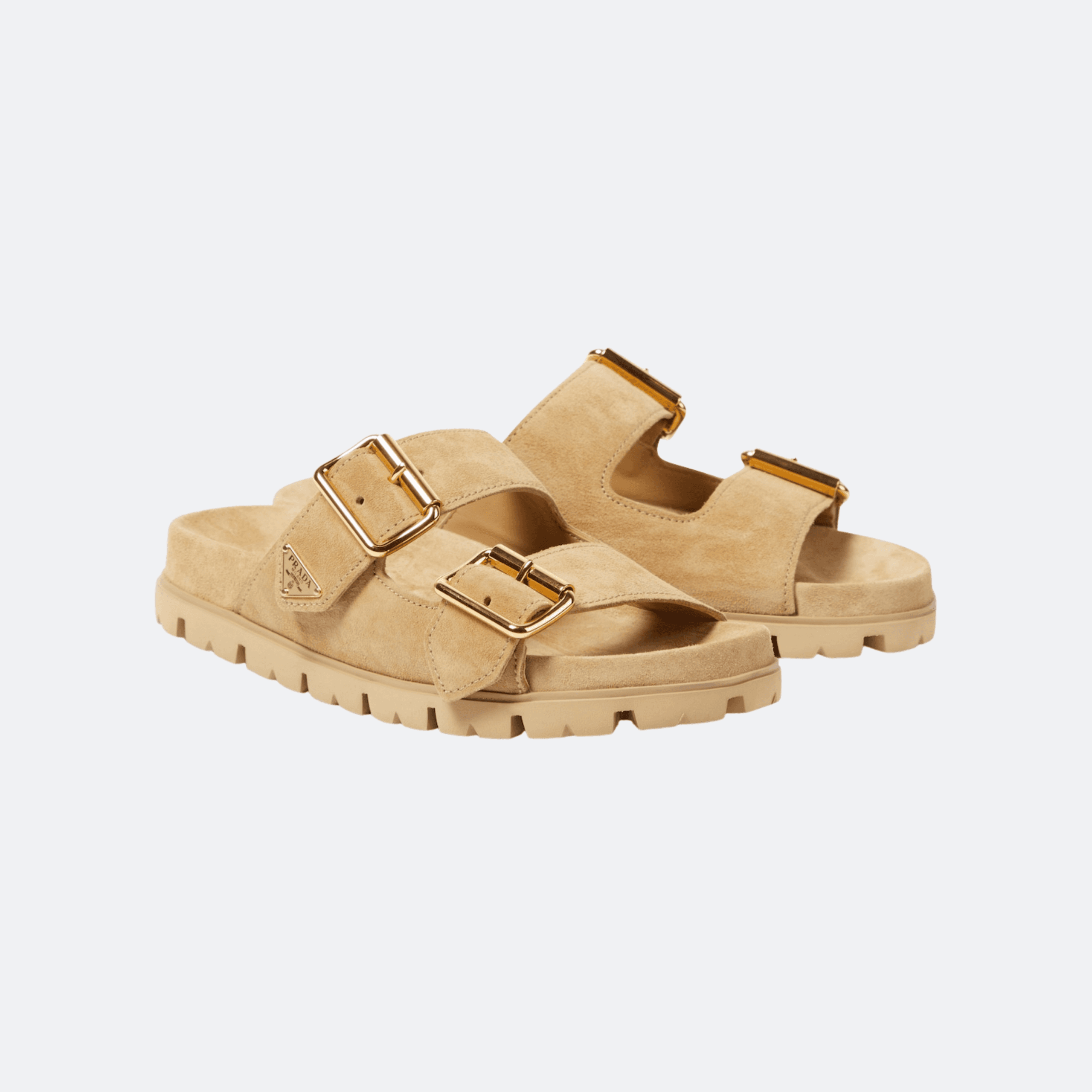 Prada Suede Strap Sandals with Gold-Tone Buckles for Women - Sand Beige alternate