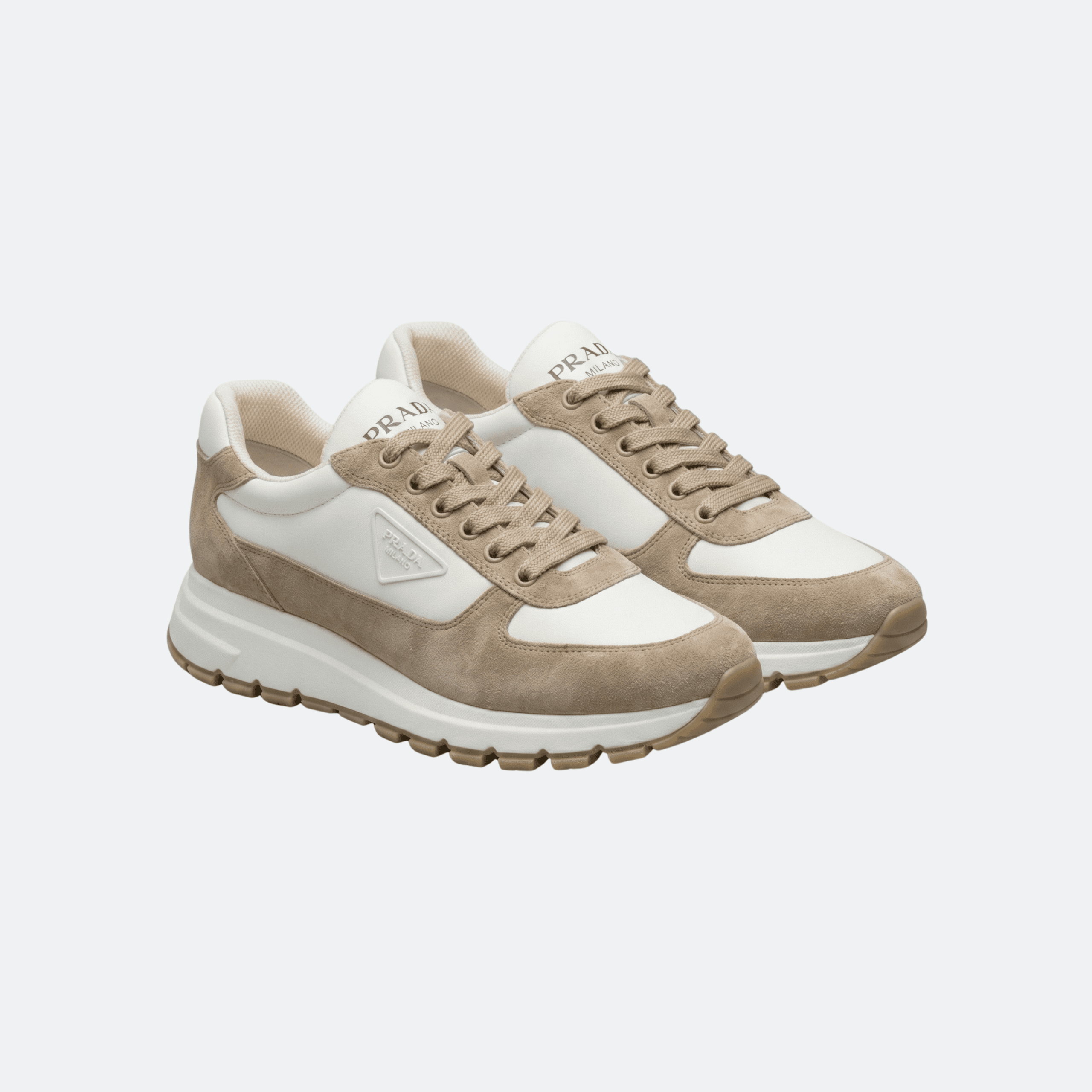 Prada Triangle Logo Leather & Suede Beige Men Sneakers alternate