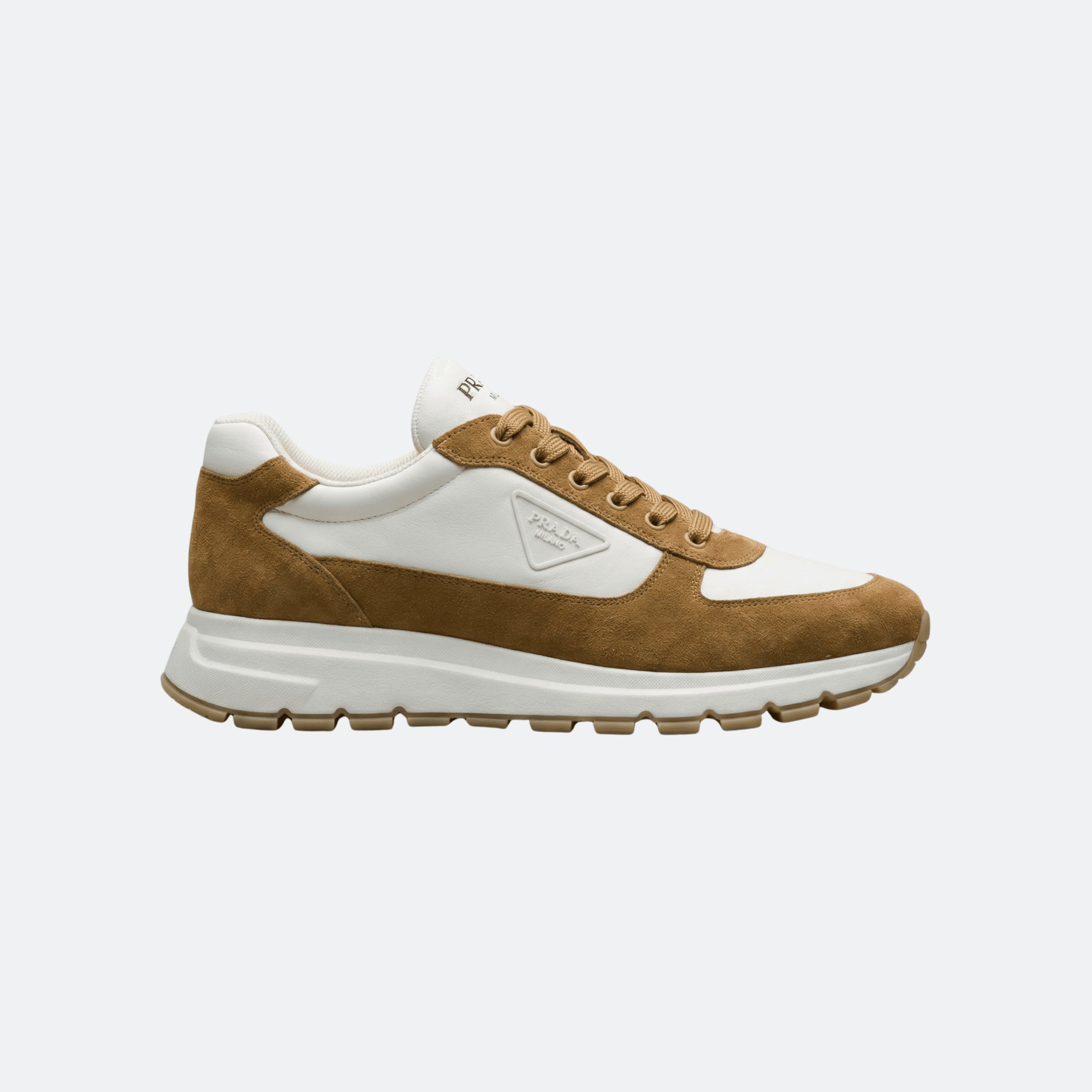 Prada Triangle Logo Leather & Suede Brown Men Sneakers