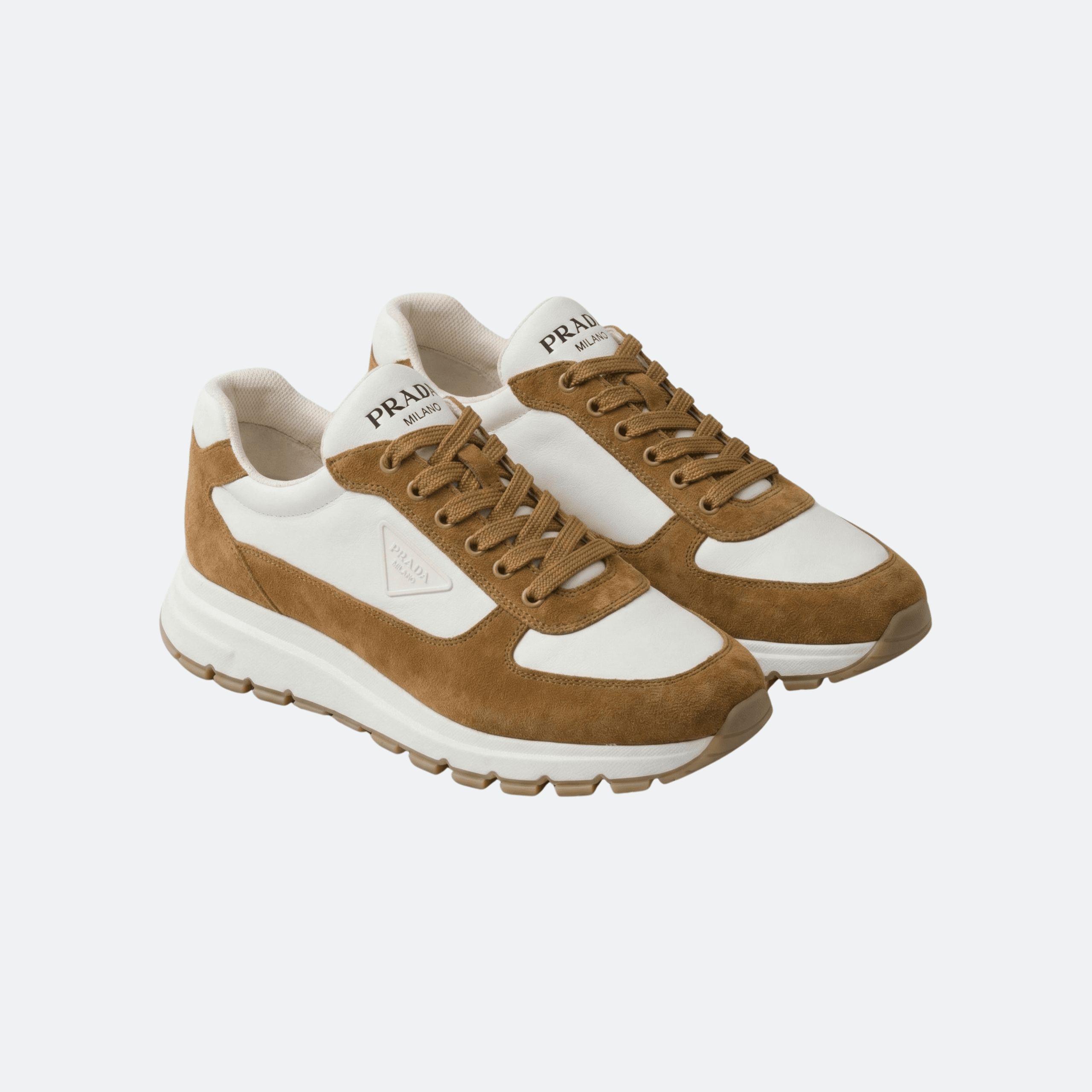Prada Triangle Logo Leather & Suede Brown Men Sneakers alternate