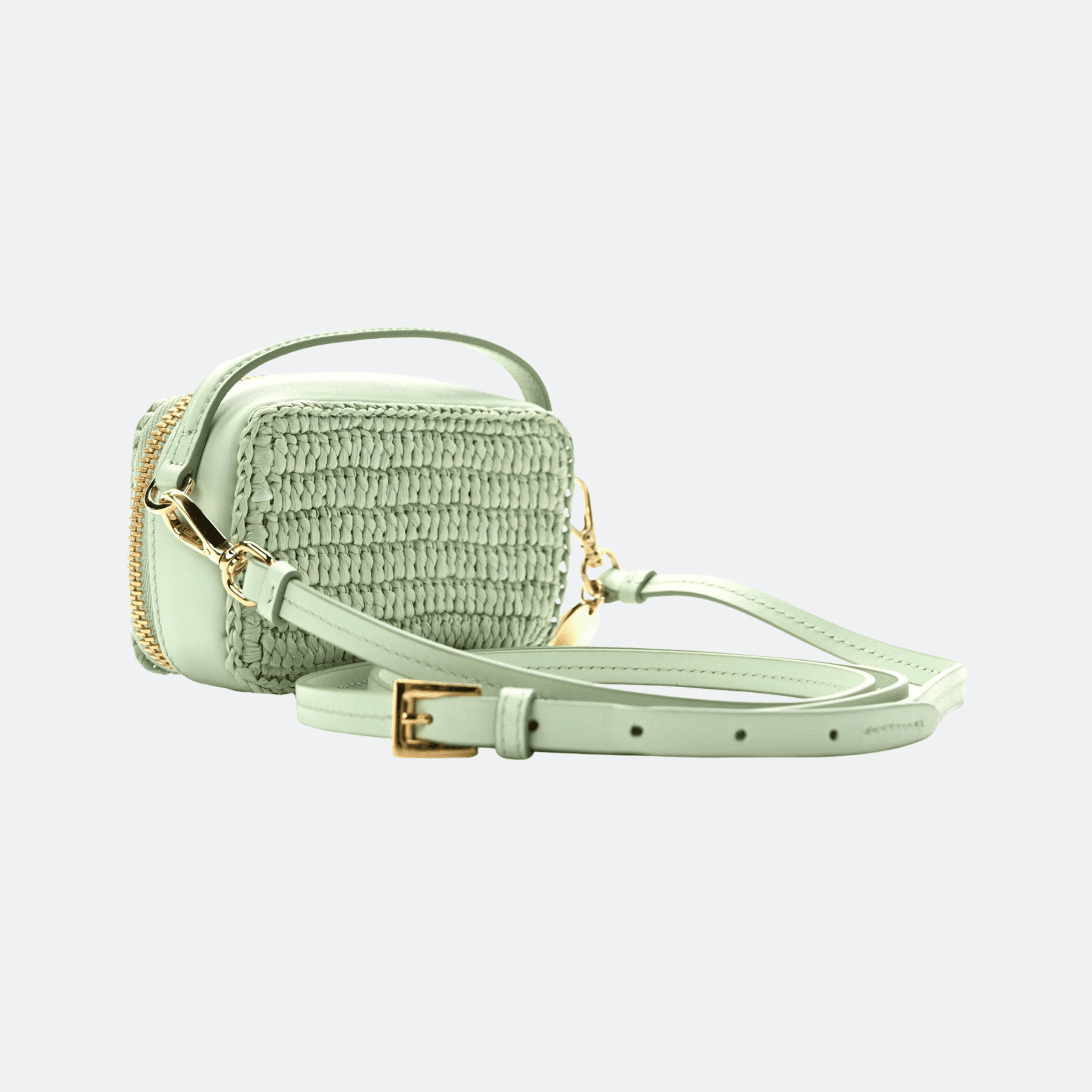 Prada Yarn Raffia Effect Calfskin Crochet Metal Triangle Logo Mini Pouch For Women - Aqua alternate