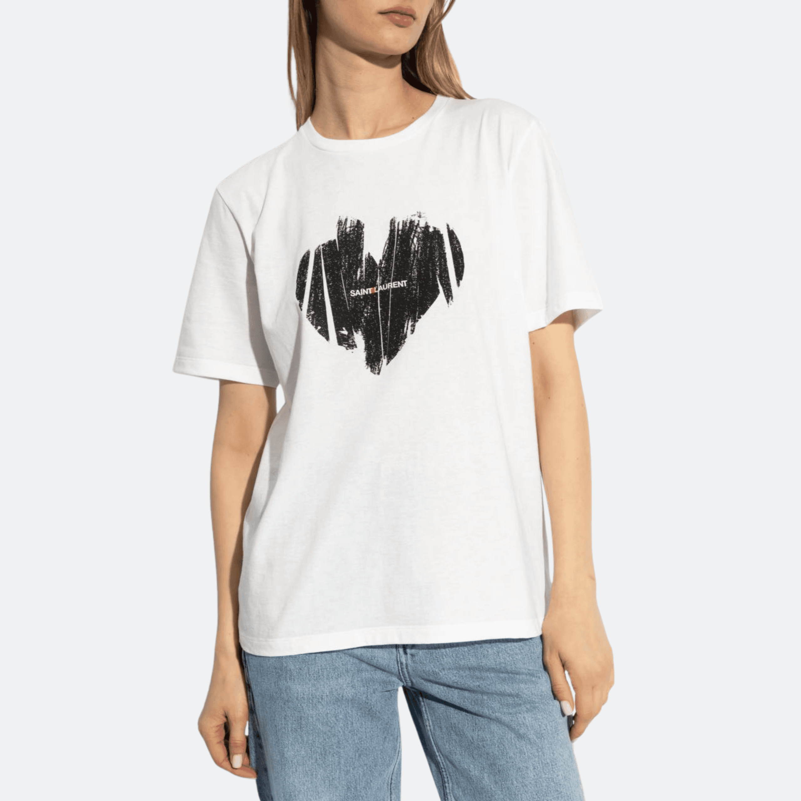 Saint Laurent Graphic Heart Print T-Shirt For Women - White alternate