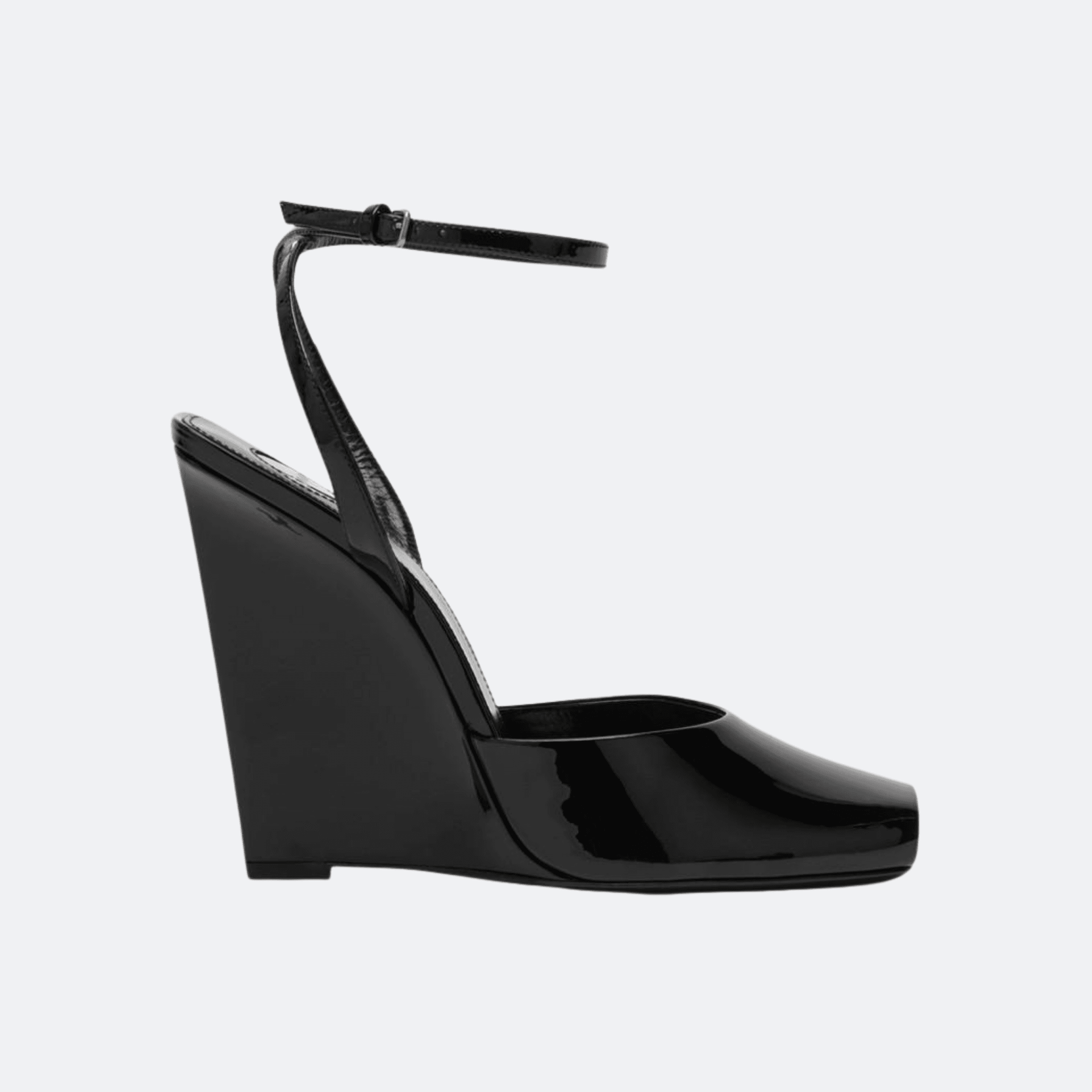 Saint Laurent La Scandale Patent Leather Wedge Sandals - Black