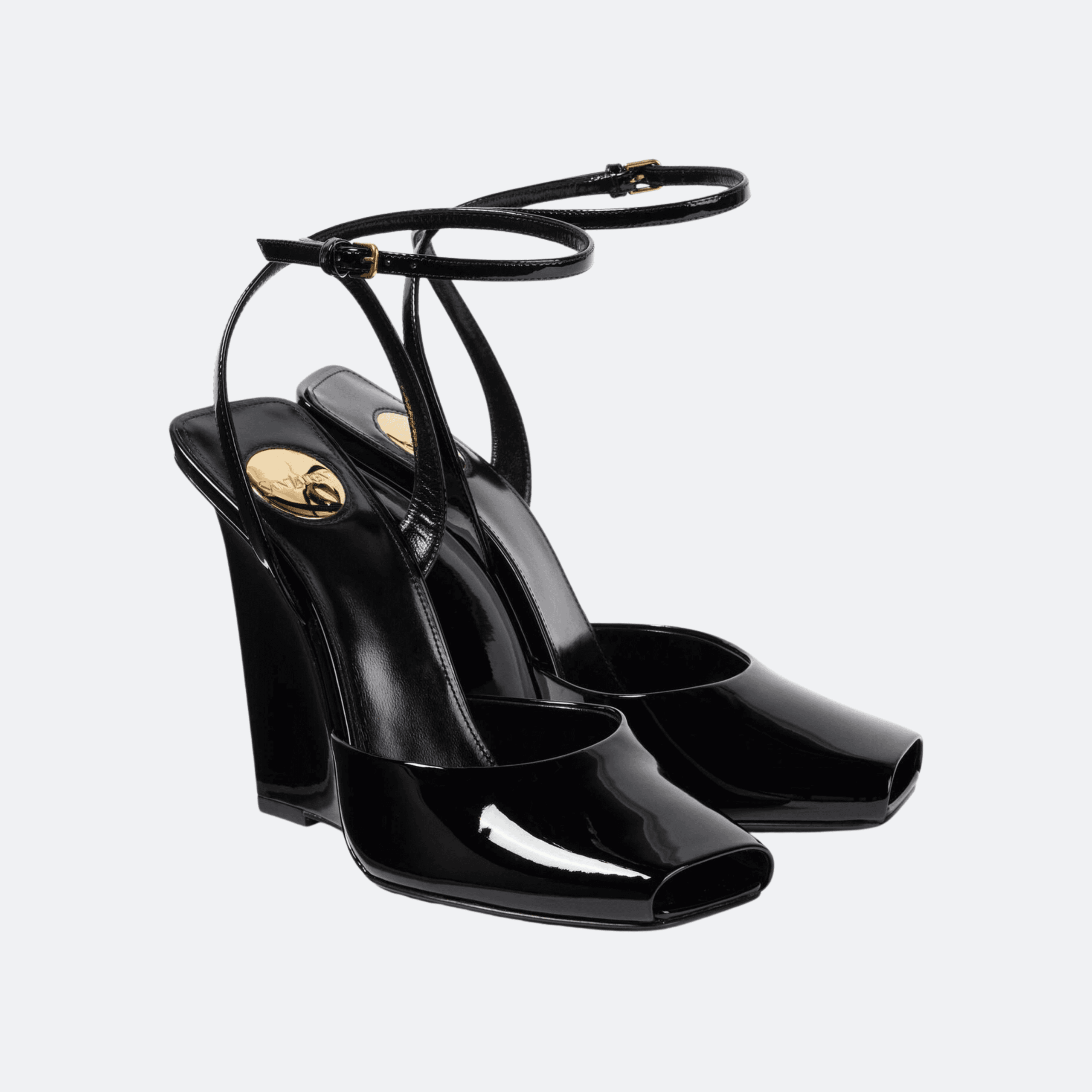 Saint Laurent La Scandale Patent Leather Wedge Sandals - Black alternate