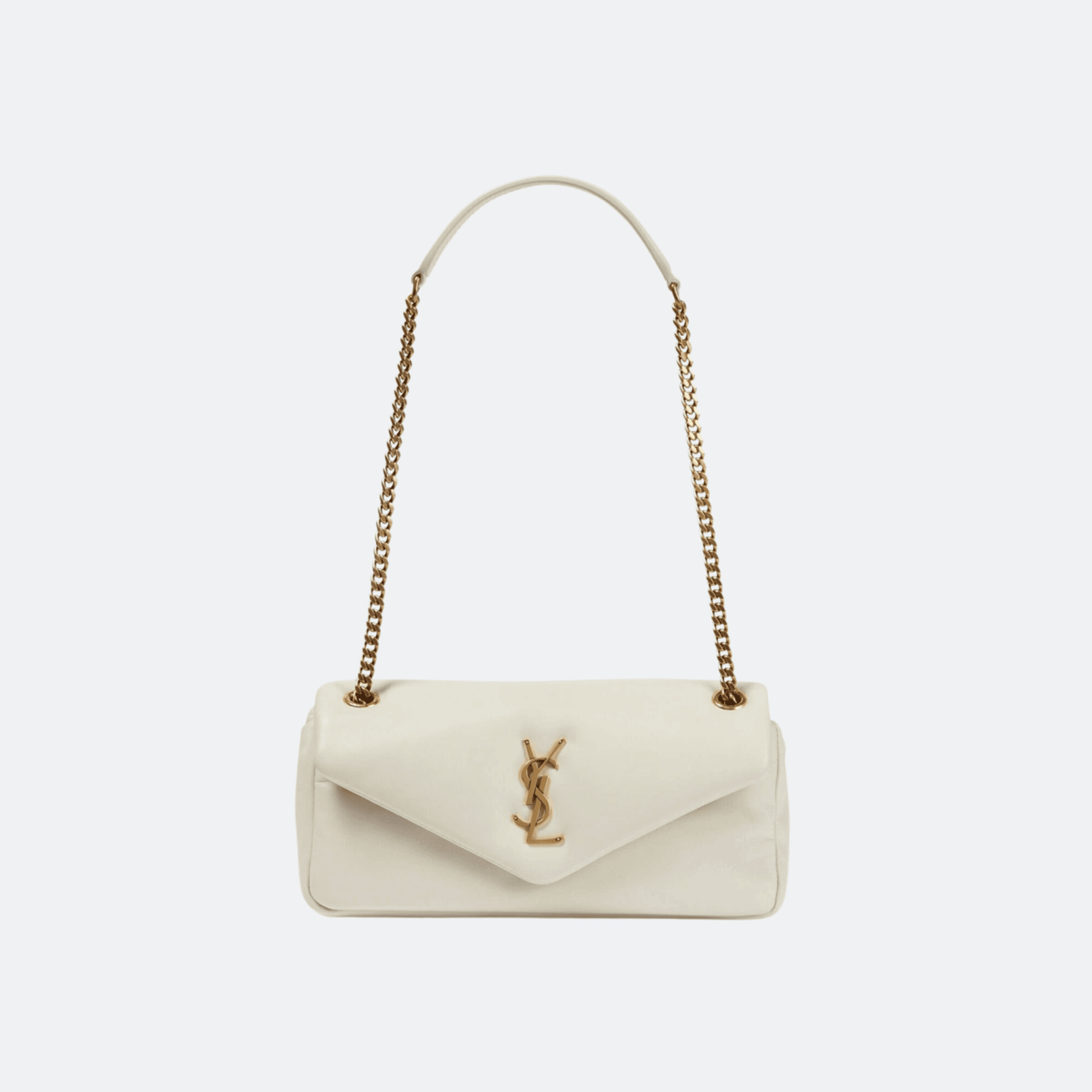 Saint Laurent (YSL) Calypso Leather Shoulder Bag - White